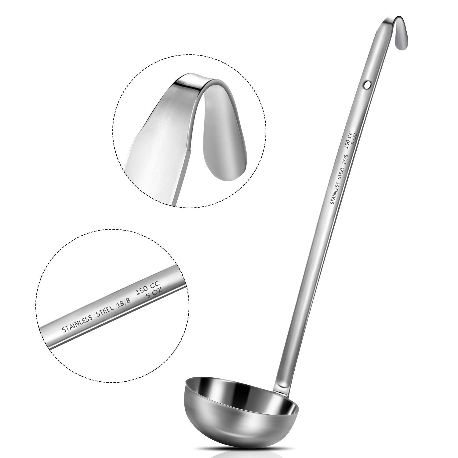 Meekoo 3 Pieces Stainless Steel Ladle Soup Handle Ladle With Pouring Rim For Kitchen Cooking Soup Sauce (5 Oz)