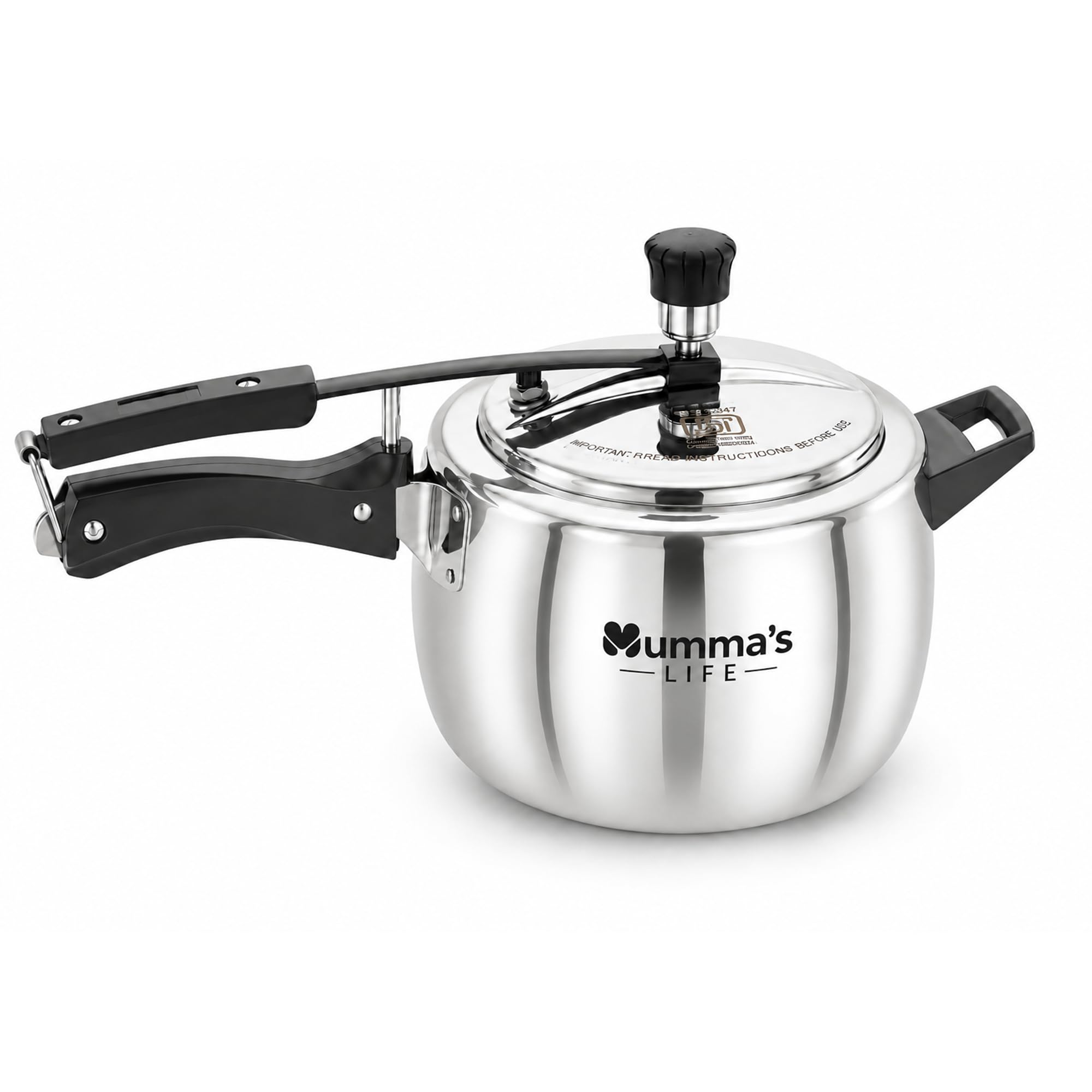 MummaS Life Cooker 5 Litres Stainless Steel | HeavyDuty Silver Pressure Cooker With Inner Lid | CoolTouch Handles | Isi Certi
