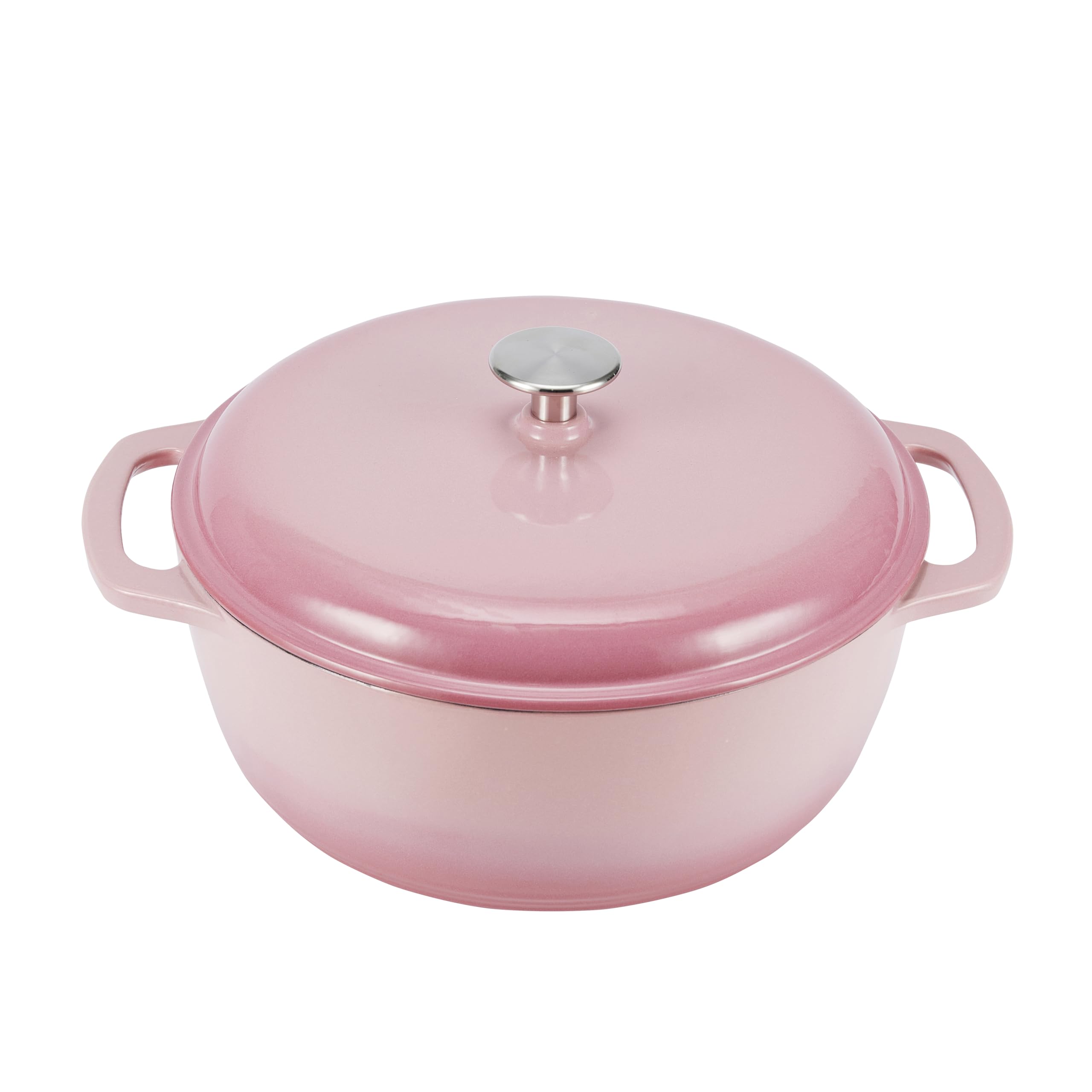 Amazon Basics Cast Iron Dutch Oven Pot with Lid, Enameled, Round, Dual Handles, Heavy-Duty, Medium, 6-Quart, Light Pink