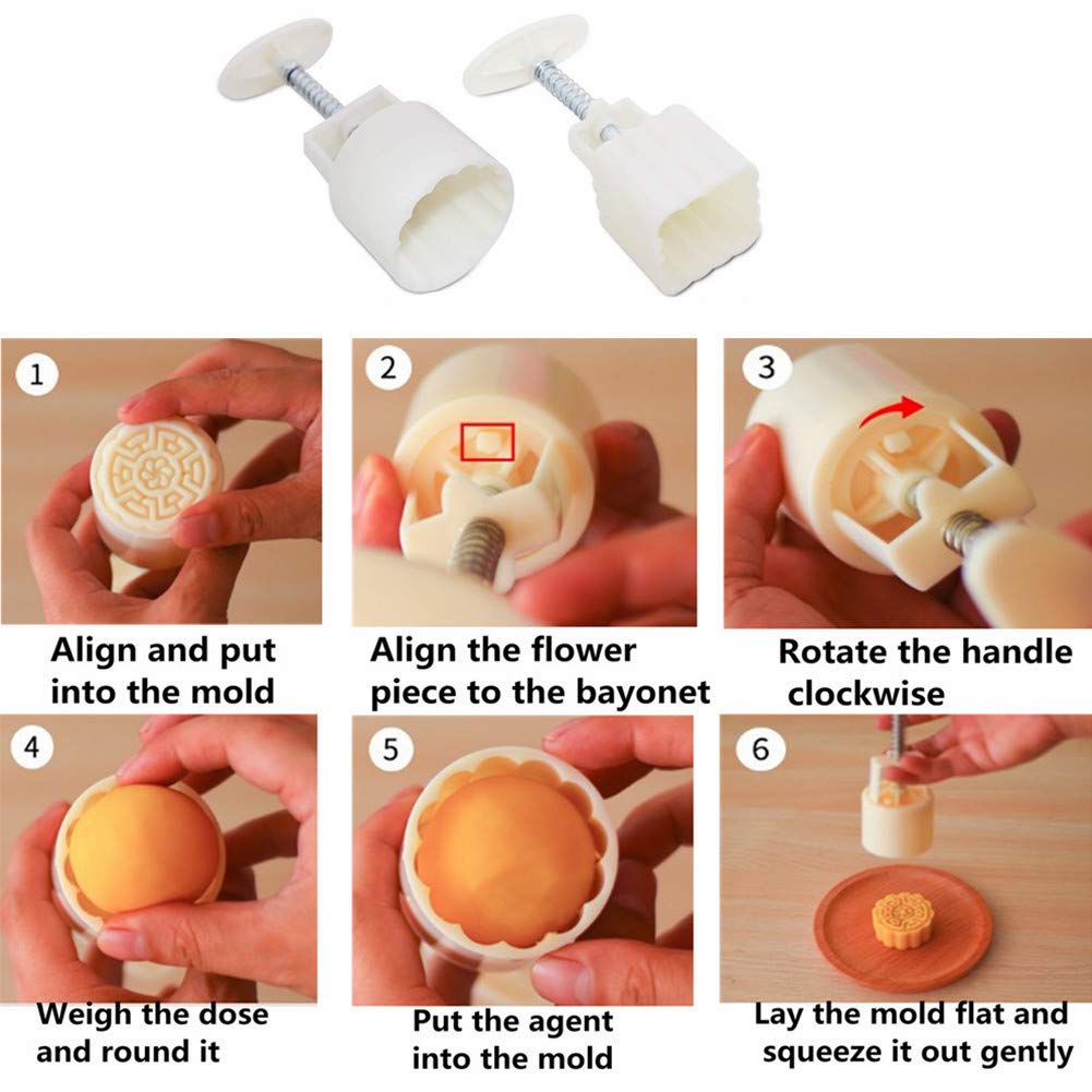 Accfore 2 Pack Mooncake Mold Press With 10 Stamps,Round Flower And Square Flower Decoration Tools For Moon Cake Baking Diy Cooki