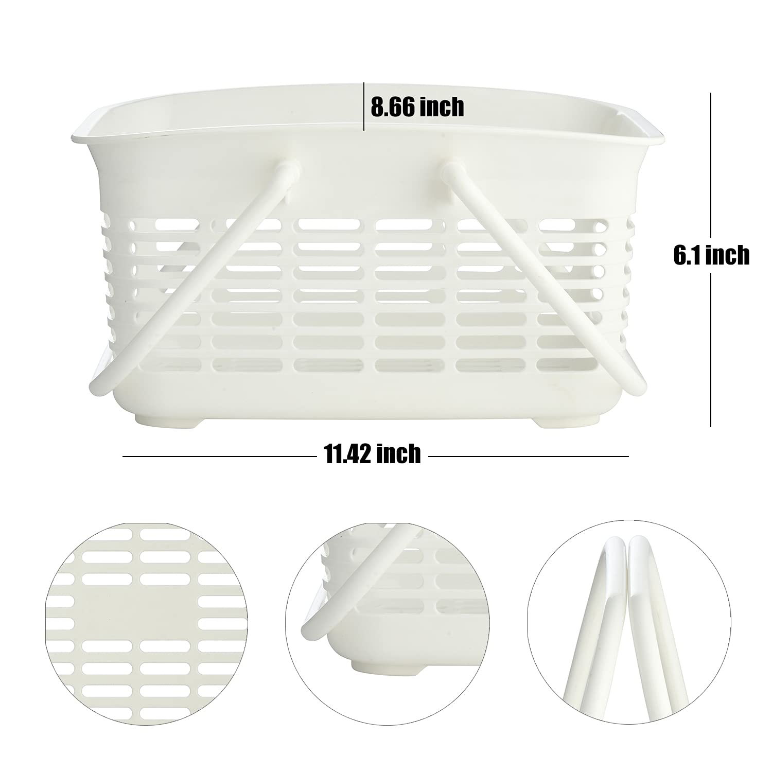 Alink Plastic Shower Caddy Basket With Handle, Portable Organizer Storage Basket For College Dorm, Bathroom, Kitchen - White