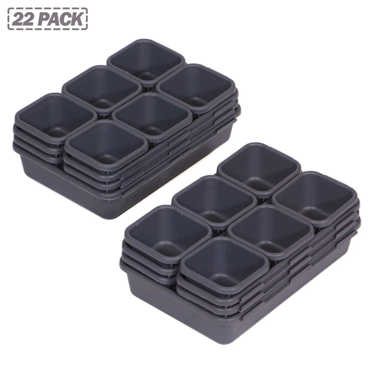 Set of 22 Interlocking Desk Drawer Organizer Tray Dividers Plastic Shallow Narrow Drawers Organizers Separators and Storage Bins
