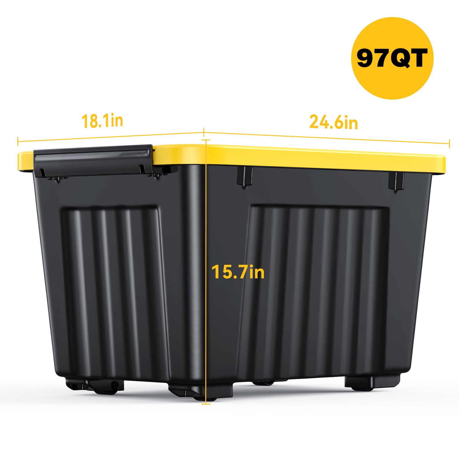 Nazhura 97 Quart Plastic Storage Bin, Stackable And Nestable Storage Boxes With Yellow Lids And Secure Latching Buckles, Large S