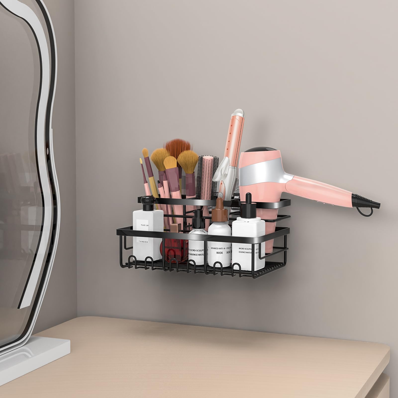 Plooht Hair Tool Organizer - Bathroom Coutertop Organizer Hair Dryer Holder, Vanity Caddy With 3 Insatllation Ways For Hair Drye