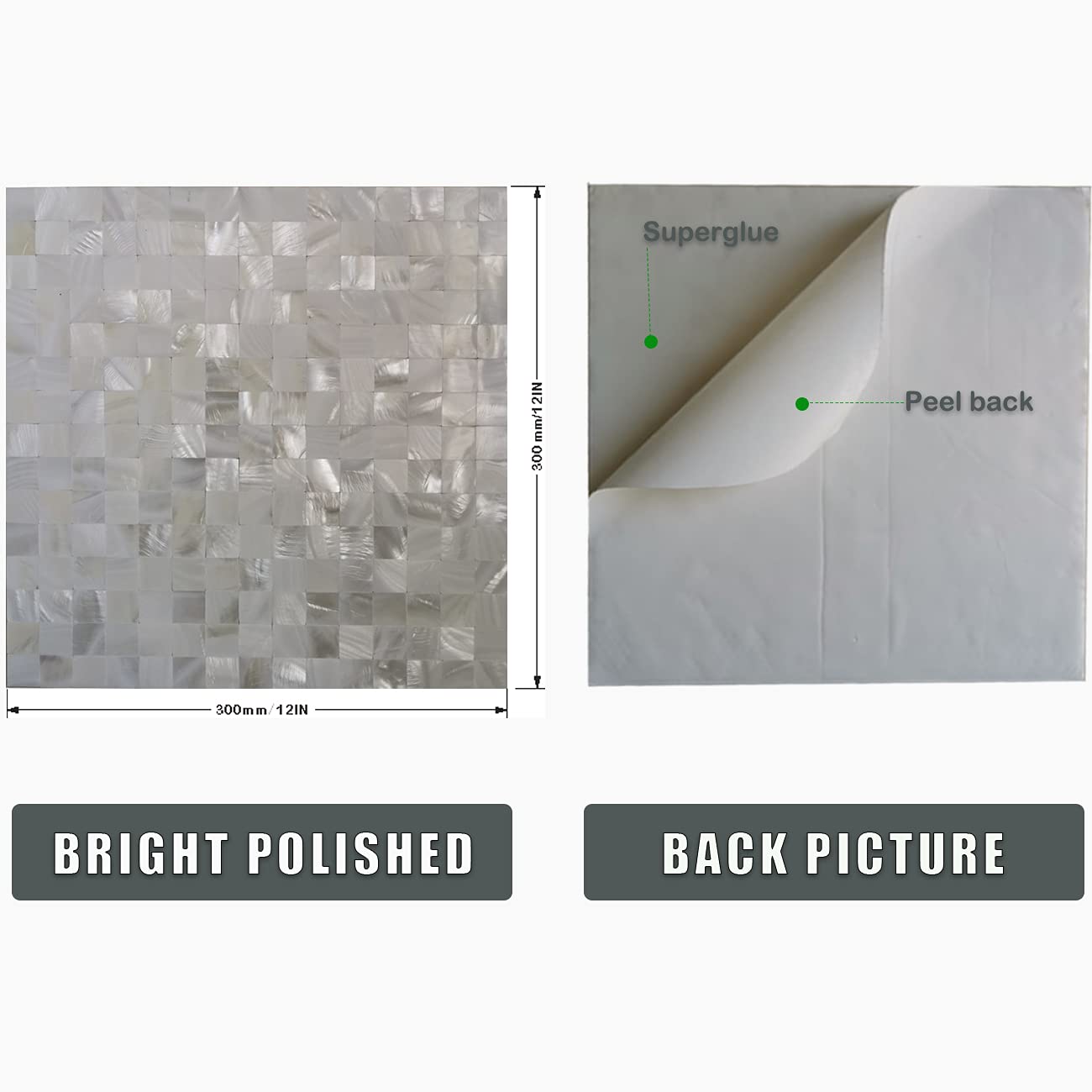 Mother of Pearl Peel and Stick Backsplash MOP Shell Mosaic Subway Tile, for Living Room Background Wall and Kitchen 12In x 12In