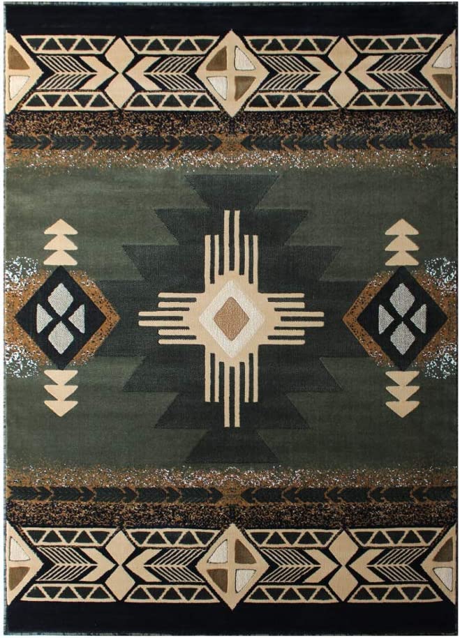 YHSF South West Native American Area Rug C318 (Sage Green, 3 Feet x 4 Feet 7 Inches)