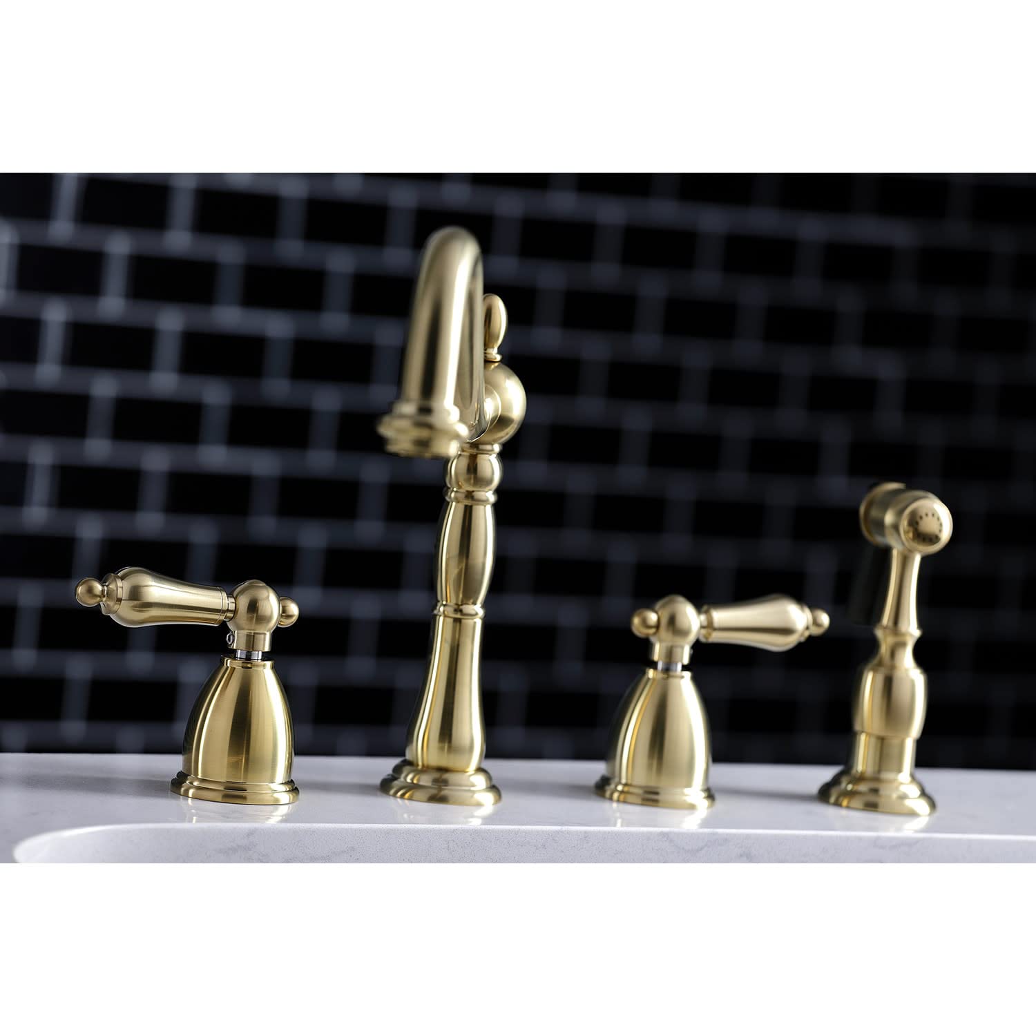 Kingston Brass KB1799ALBS Widespread Kitchen Faucet  Brushed Nickel/Polished Brass
