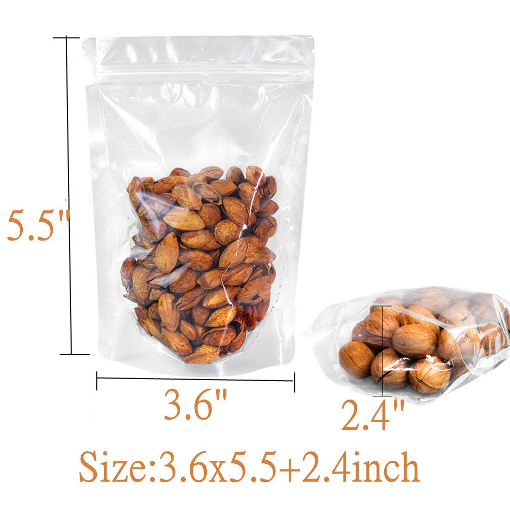 100 Pack Smell Proof Mylar Bags, Resealable Stand Up Food Storage Bags Clear Reusable Self Seal Zipper Lock Mylar Bags For Food,