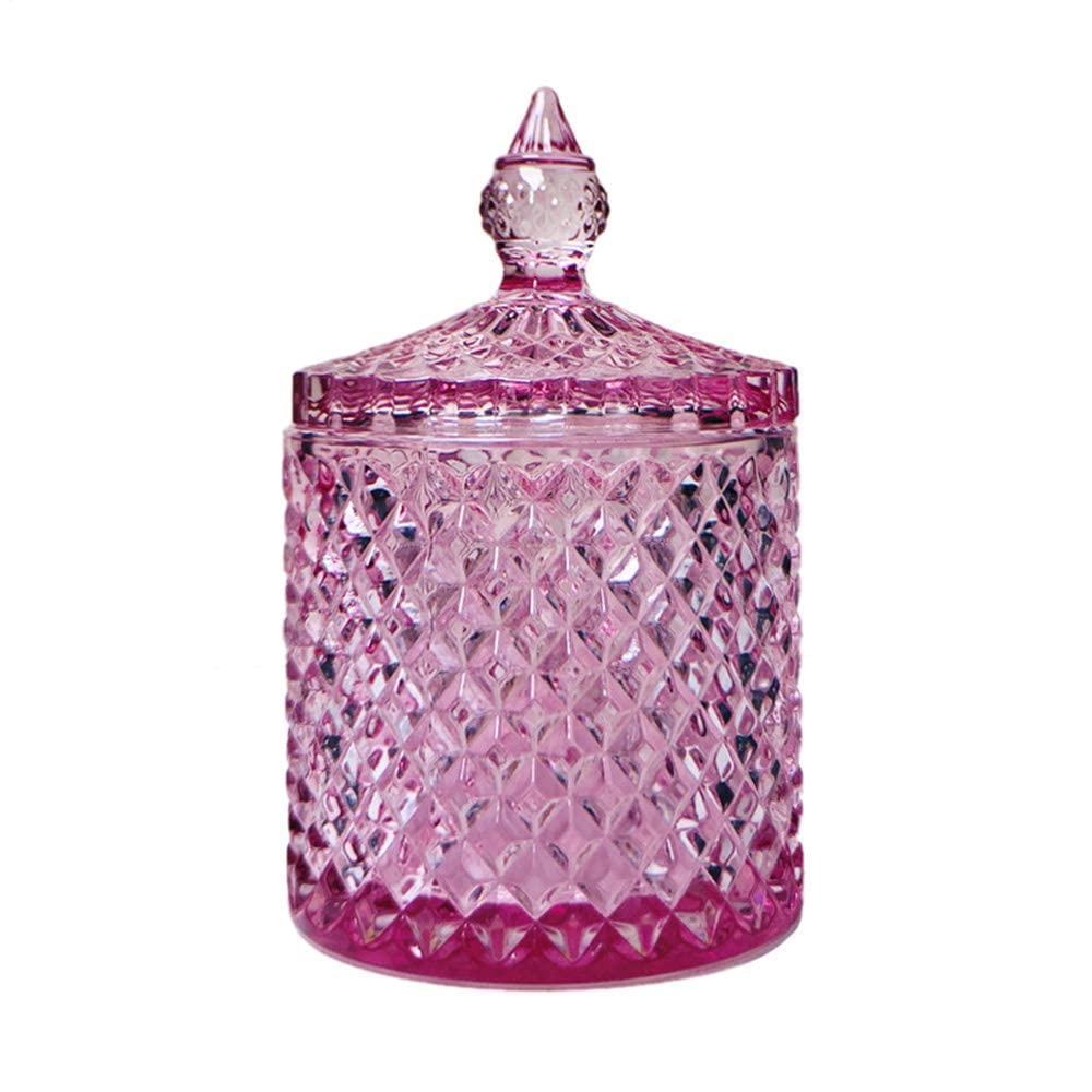 Sizikato Diamond Faceted Crystal Glass Candy Jar with Lid, Colorful Decorative Jar, Jewelry Box, Cotton Swab Storage Holder.