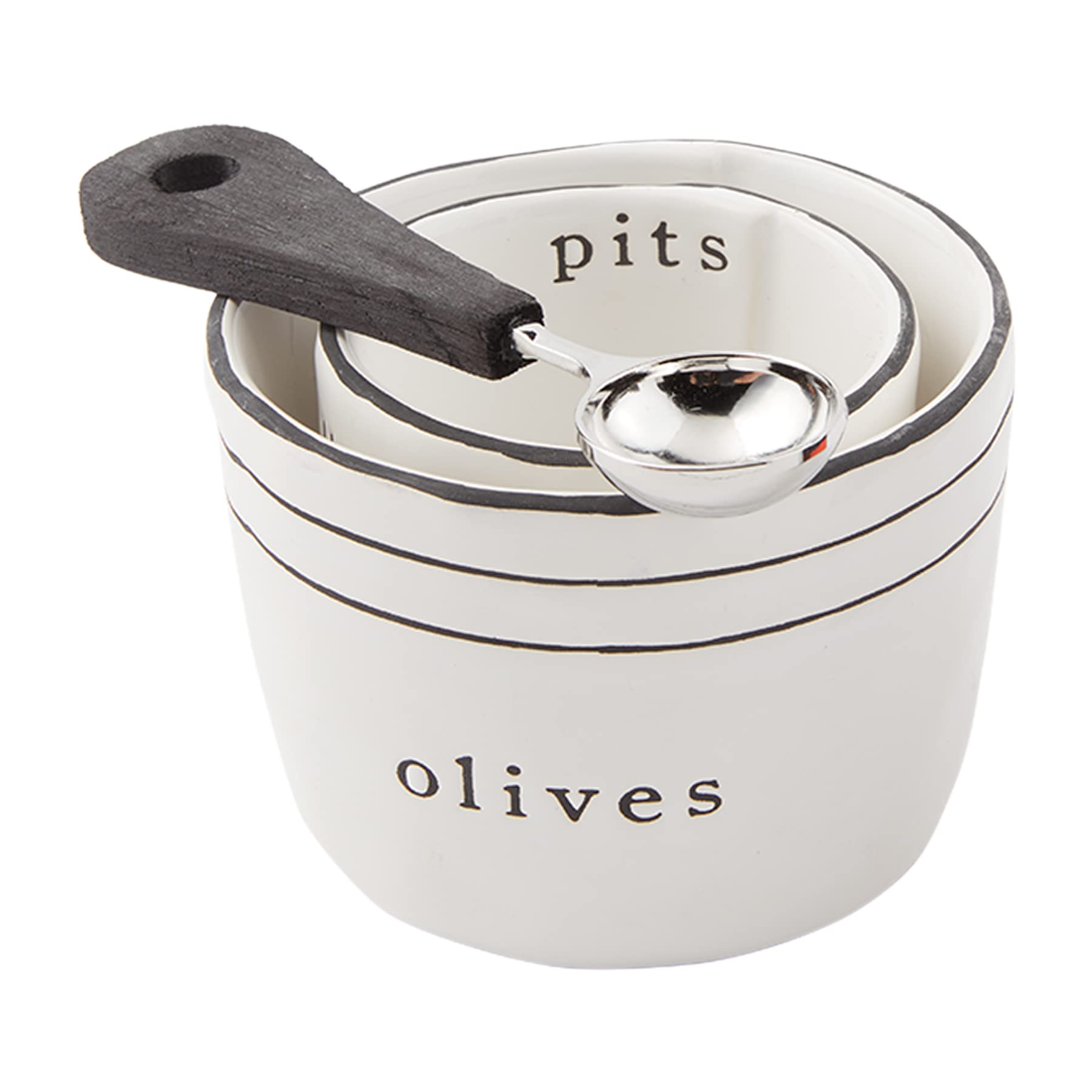 Mud Pie Olive And Pits With Spoon Set, White, Pits 2.52'' X 3'' Dia | Olives 3'' X 4'' Dia | Spoon 5''