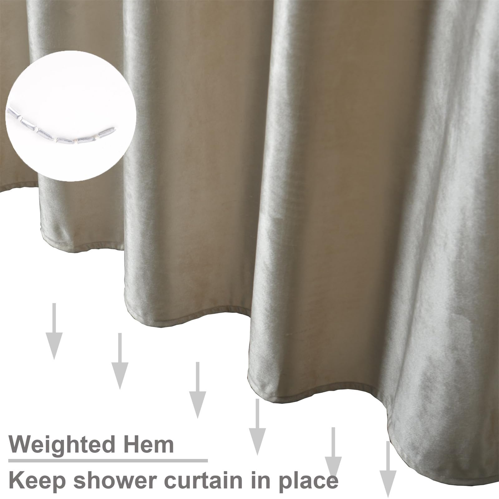 Off White Velvet Shower Curtains For Bathroom,260 Gsm Heavy-Duty Fabric Luxury Shower Curtain With Hooks, Thicken, Washable, Wat