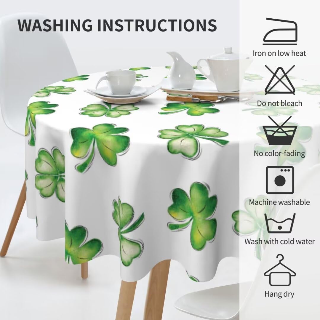 BETGINY St. Patrick s Day Tablecloth 60 Inch Round Watercolor Shamrock Table Cloth Washable Wrinkle Resistant Rustic Lucky Gree