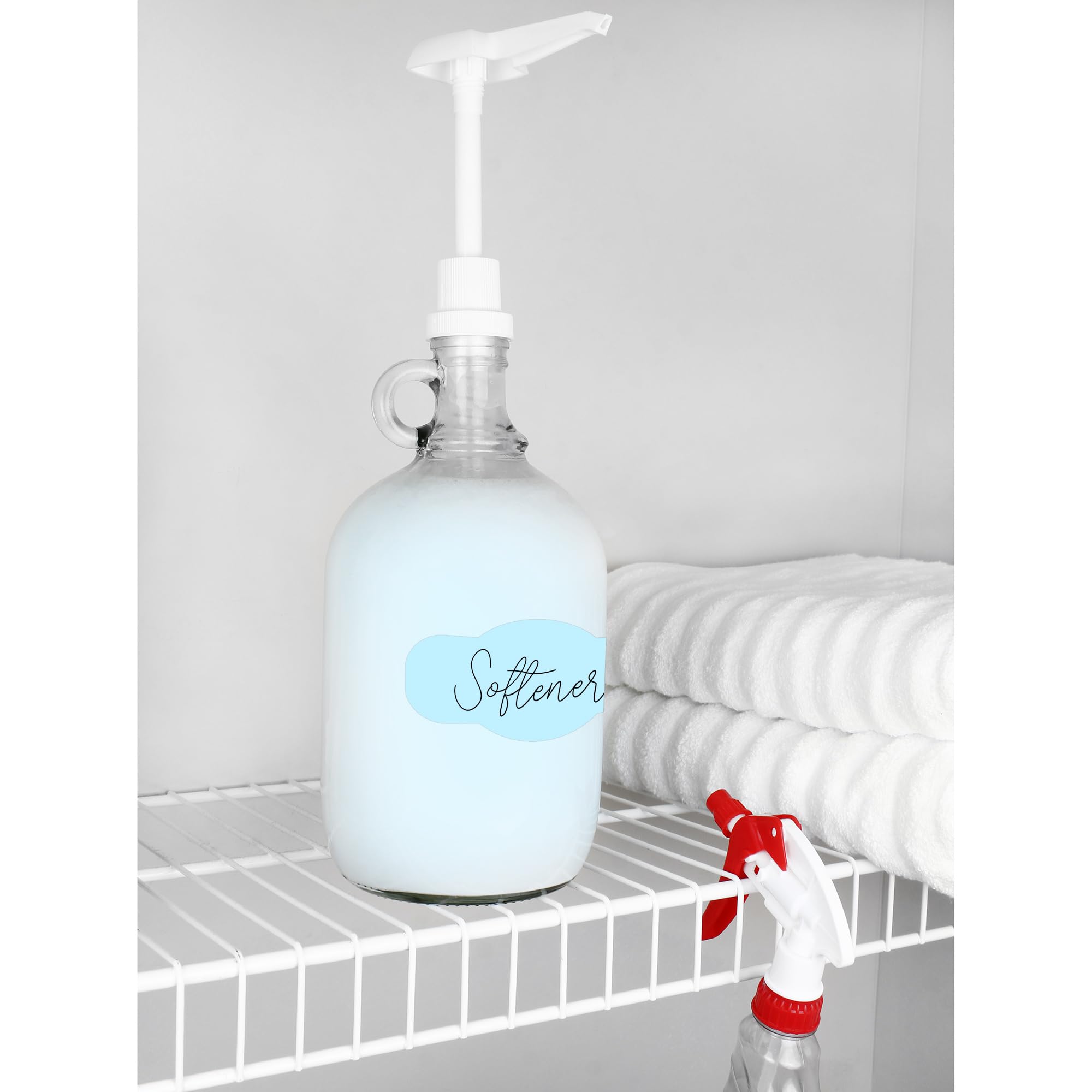 Cornucopia Half Gallon Glass Pump Dispenser Bottle, 64-Ounce Jug With Pump For Sauces, Syrups, Soaps And More Clear, White