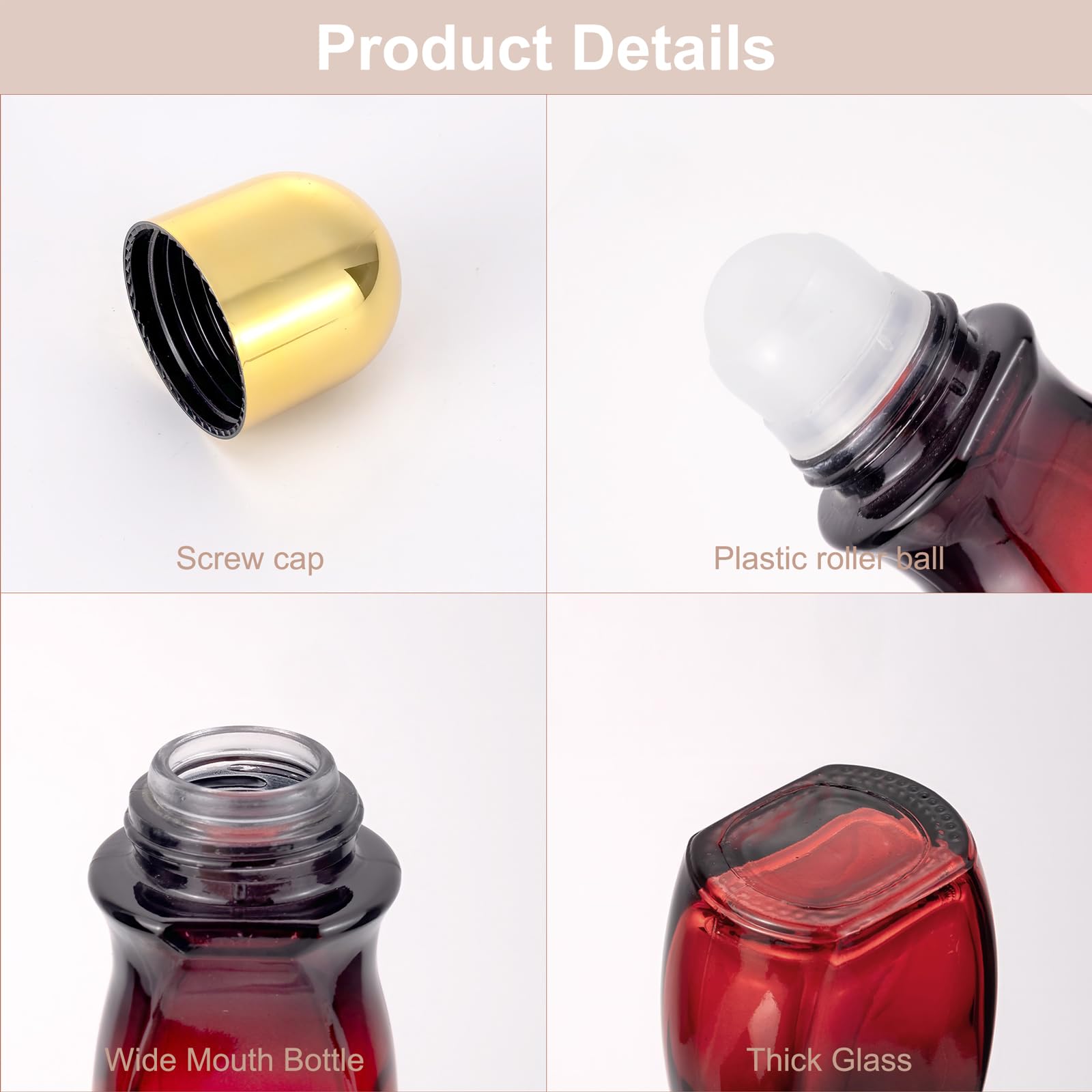 Kesell 2Pcs Glass Roller Bottles 50 Ml Gradient Red Roll On Bottle With Plastic Roller Ball And Opener Empty Roller Ball Deodora