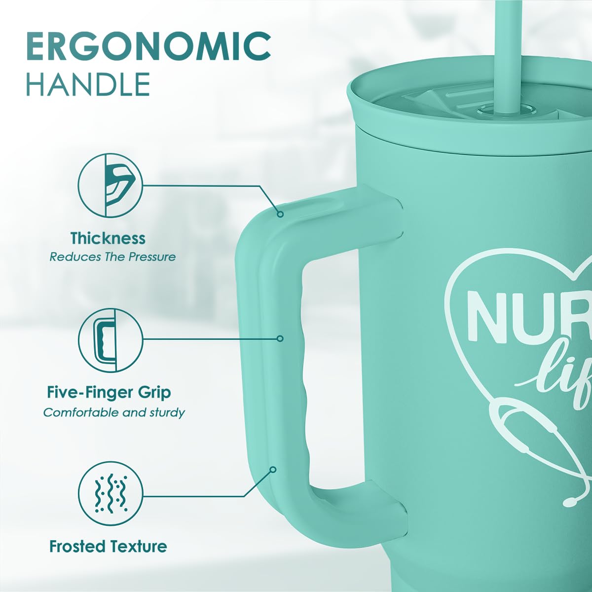 Nurse Gift Tumbler 40oz with Handle and Straw - Nutrition Facts Insulated Stainless Steel Travel Coffee Mug for Nursing Friends