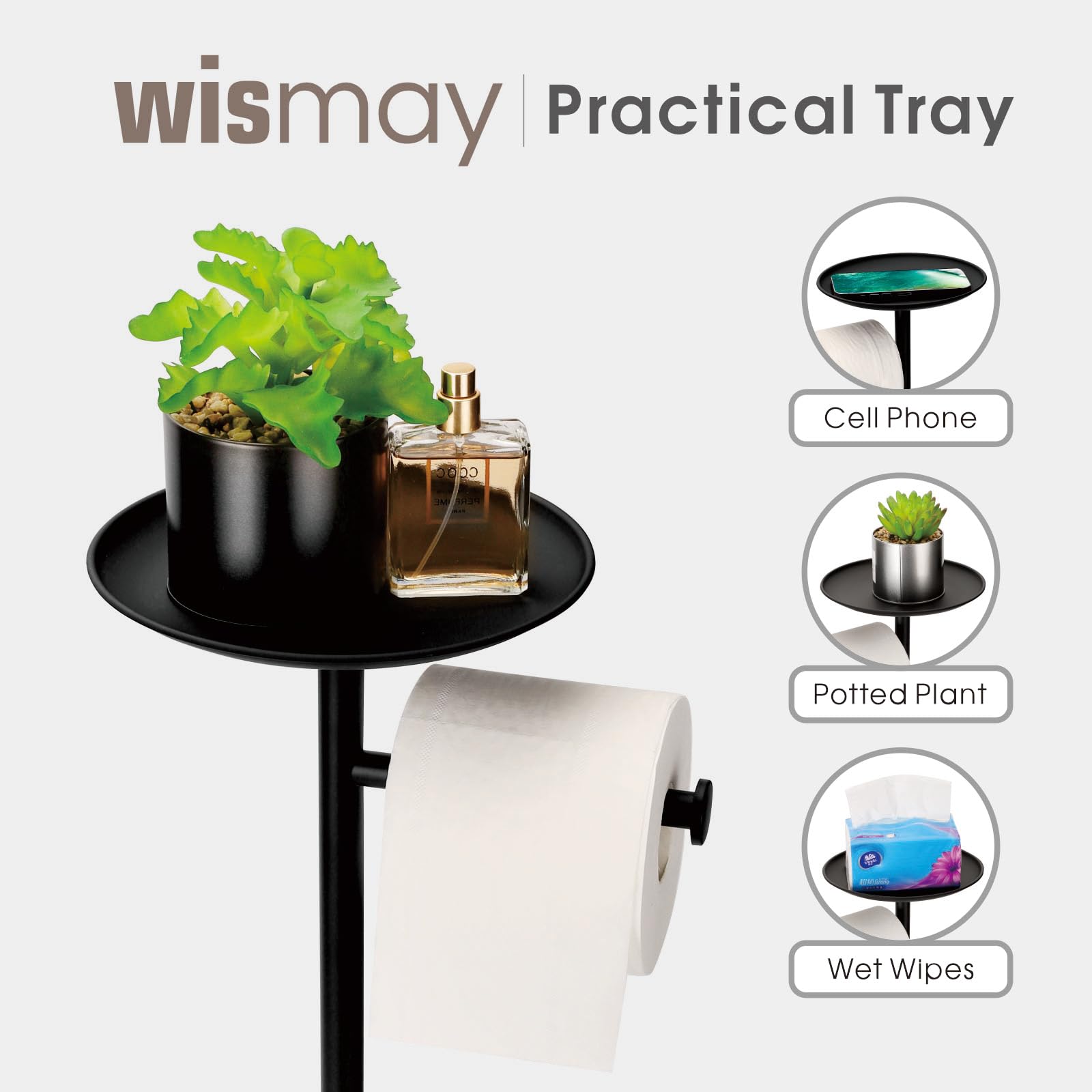 Standing Toilet Paper Holder With Phone Shelf, Holds 5 Rolls, Free Standing Tp Roll Holder For Bathroom, Practical Shelf On Top