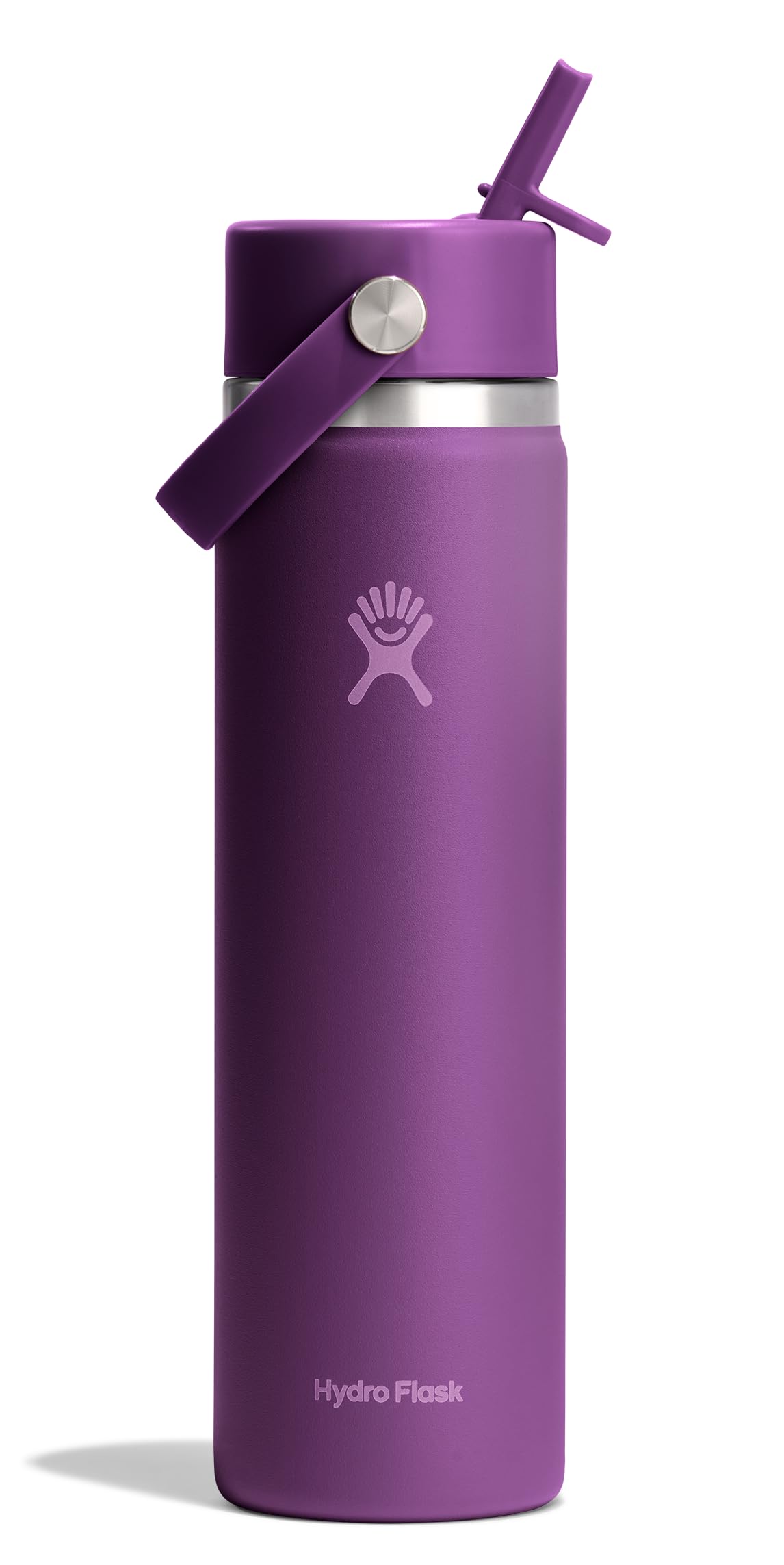 Hydro Flask Water Bottle - Insulated Stainless Steel - Wide Mouth Flex Straw Lid, Non Spill, Leakproof and Refillable in 24 Oz B