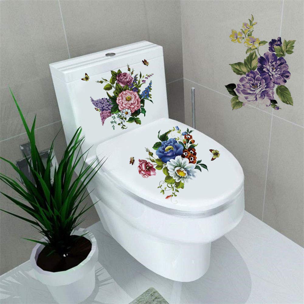 3Pcs Peony Rose Lavender Butterfly Flower Wall Stickers Beauty Flowers Decals Self Adhesive Removable Waterproof Vinyl Art Mural