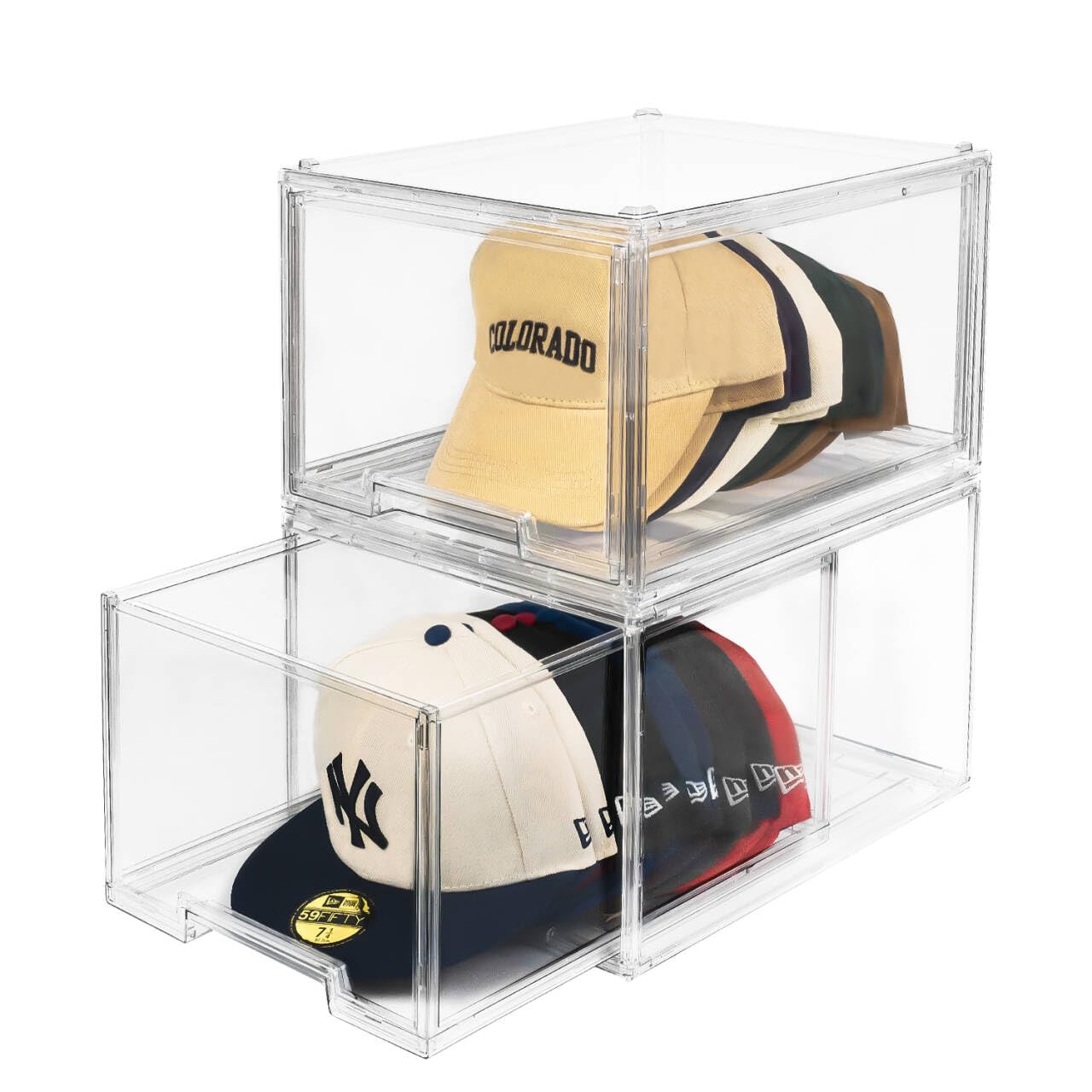 Scavata Hat Organizers, Stackable Clear Baseball Caps Holder Box Containers With Drawers For Hats Snapback Cap Storage, Hat Rack