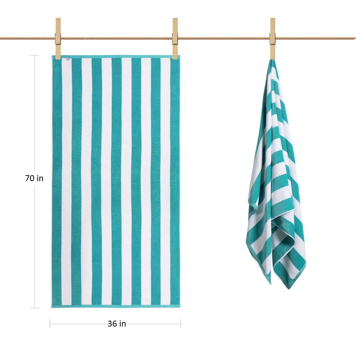 LULUHOME Plush Oversized Beach Towel - Fluffy Cotton Thick 36 x 70 Inch Turquoise Striped Pool Towels  Large Summer Cabana Swimming Towel for Adults
