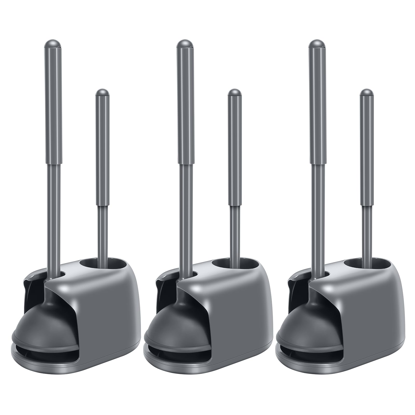 SetSail Toilet Brush and Plunger Set, 3 Pack Toilet Plungers for Bathroom with Holder Heavy Duty Toilet Bowl Brush and Holder Hi