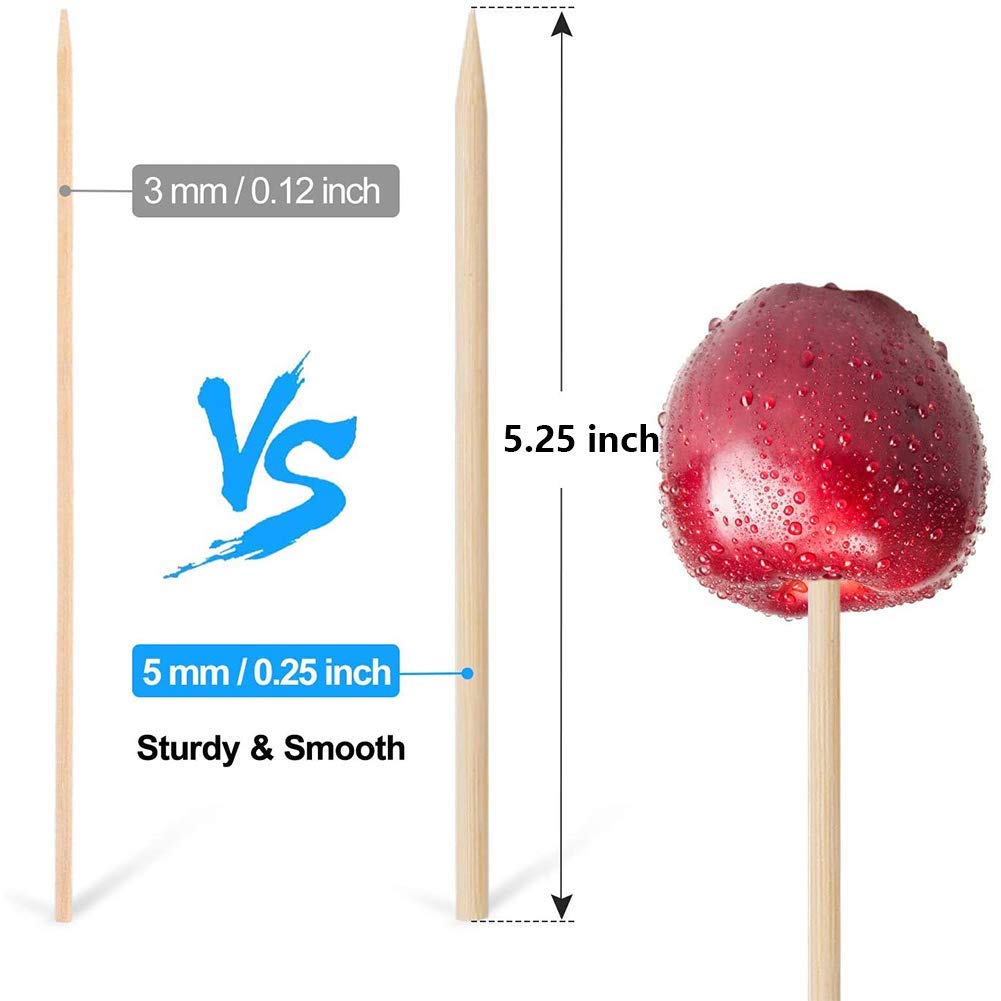 Hansgo Wooden Candy Apple Skewer Sticks, 6Mm 5.25Inch Natural Skewers Bbq Caramel Apple Sticks Cotton Candy Stick Rock Candy Sti