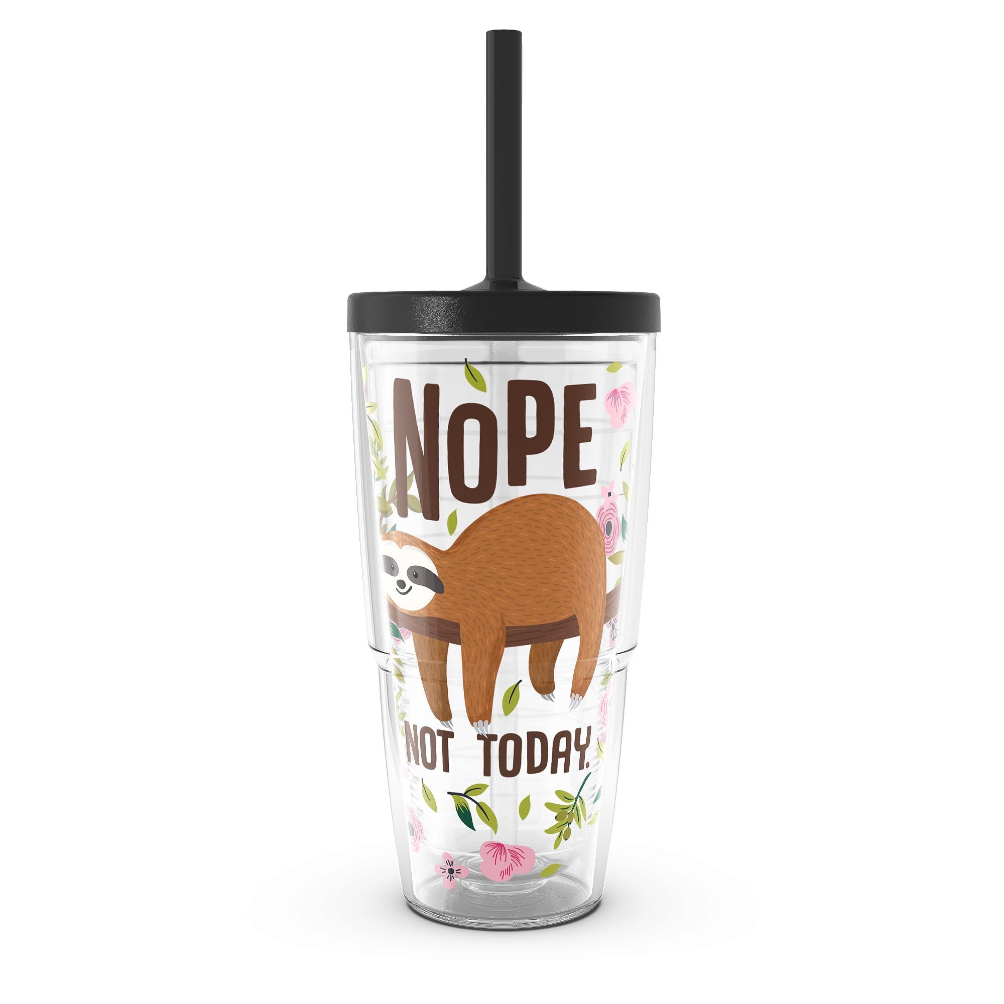 Tervis Sloth Nope Not Today Made in USA Double Walled Insulated Tumbler Travel Cup Keeps Drinks Cold & Hot, 24oz with Straw Lid,