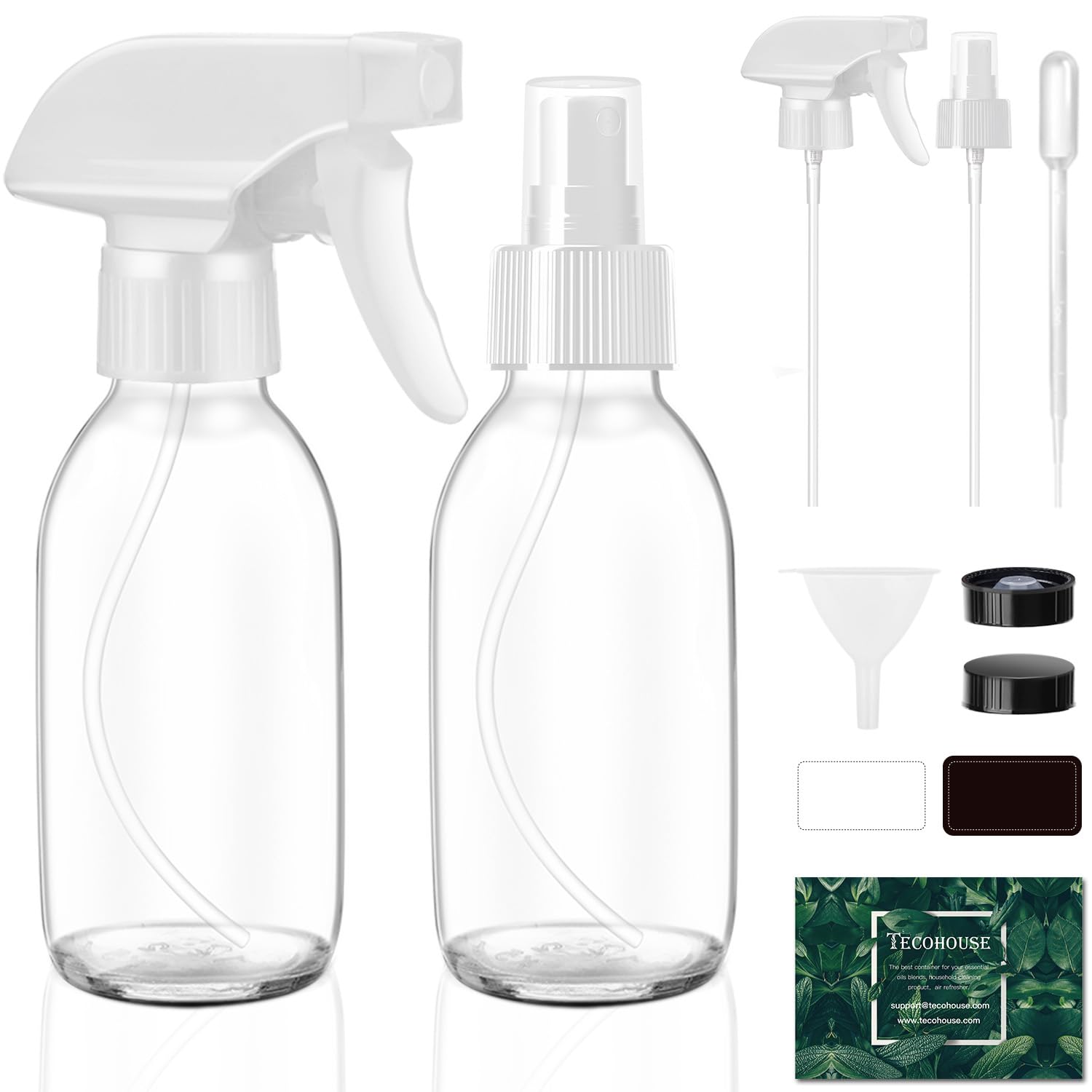 Tecohouse Glass Spray Bottles 4 Oz, Empty Small Spray Bottles 2 Pack For Essential Oils, Cleaning Solutions, Plants, Hair Mister