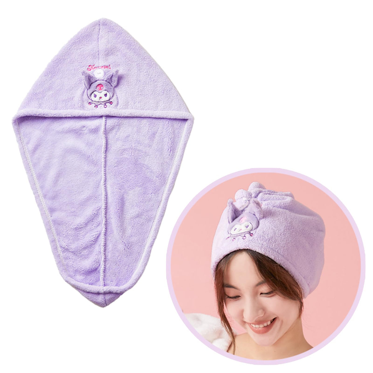 ROFOLO Kawaii Microfiber Hair Towel for Women, Super Absorbent Hair Shower Cap for Long Hair, Quick Dry Towel Wrap with Botton o