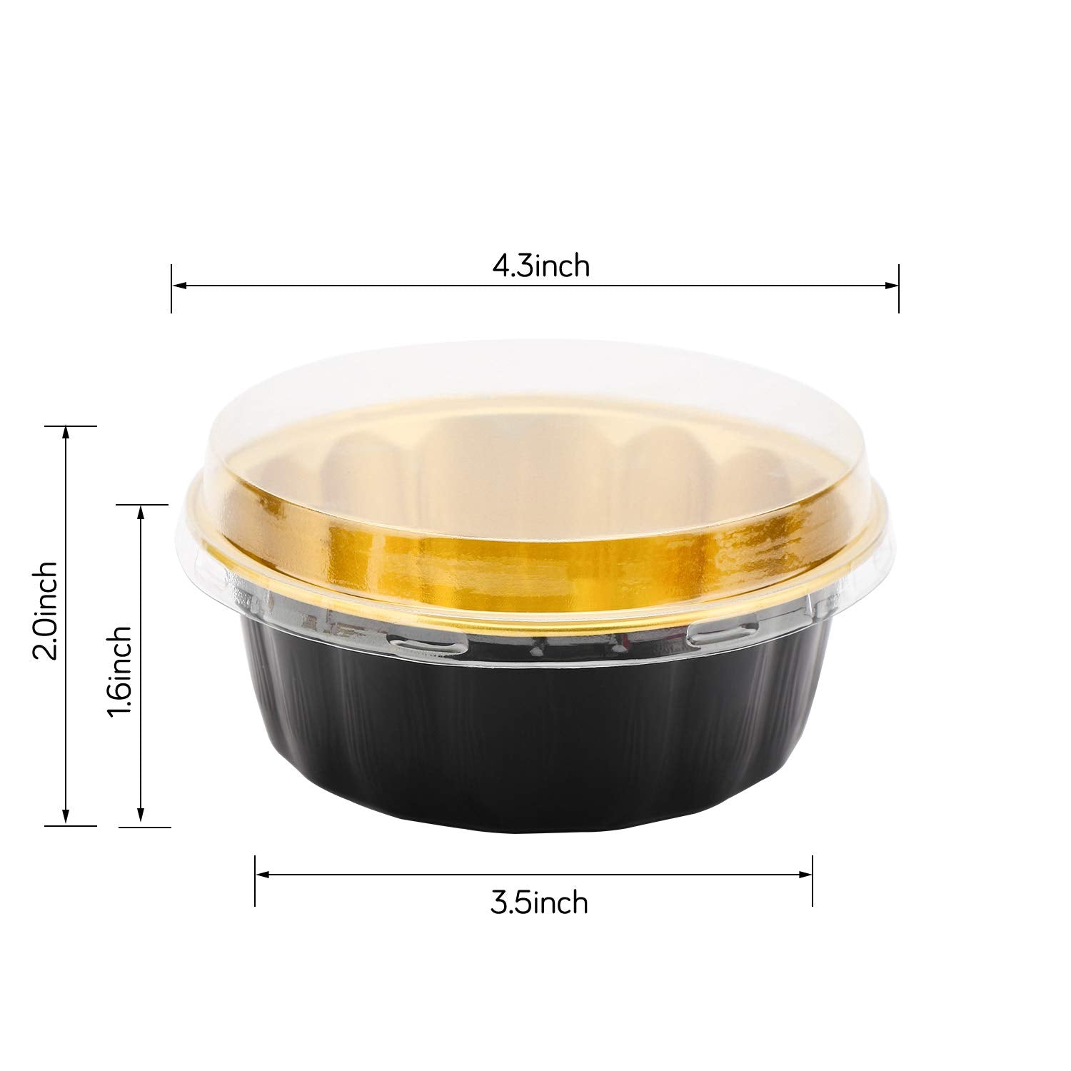 Beasea Disposable Ramekins 8Oz, 100 Pack Black Gold Aluminum Foil Cups With Lids, Disposable Creme Brulee Muffin Cupcake Baking