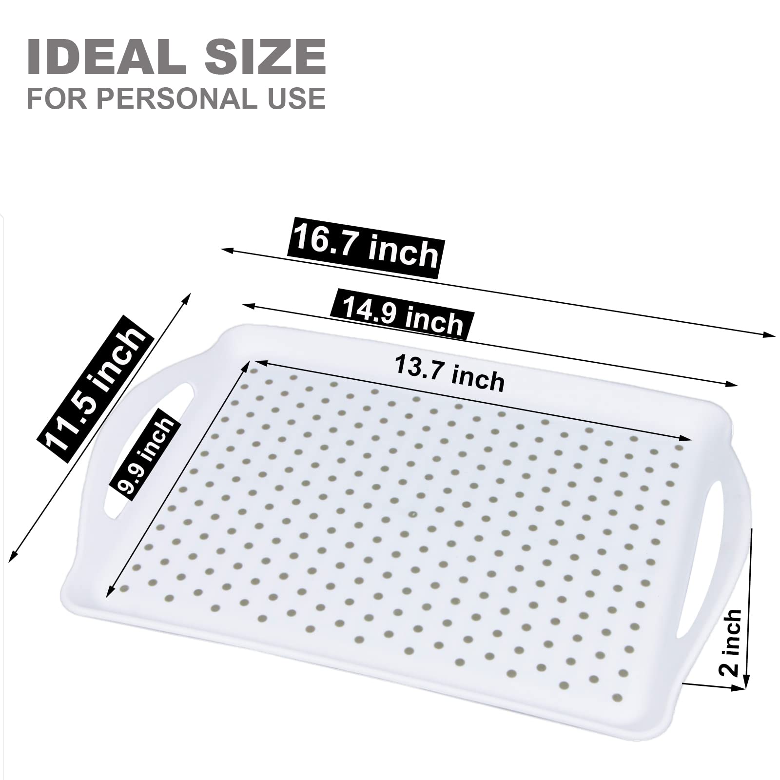 Lonea Non Slip Food Serving Tray With Handles, 2-Pack Rectangle Anti-Slip Non-Toxic Dishwasher Safe Tray For Snack Fruit Dessert