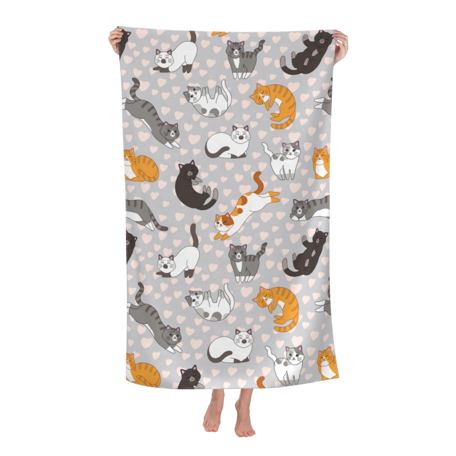 Voohddy Cat Cute Kitten Beach Towel Large Soft Absorbent Microfiber Quick Dry Oversized Bath Towels For Bathroom Women Men Pool
