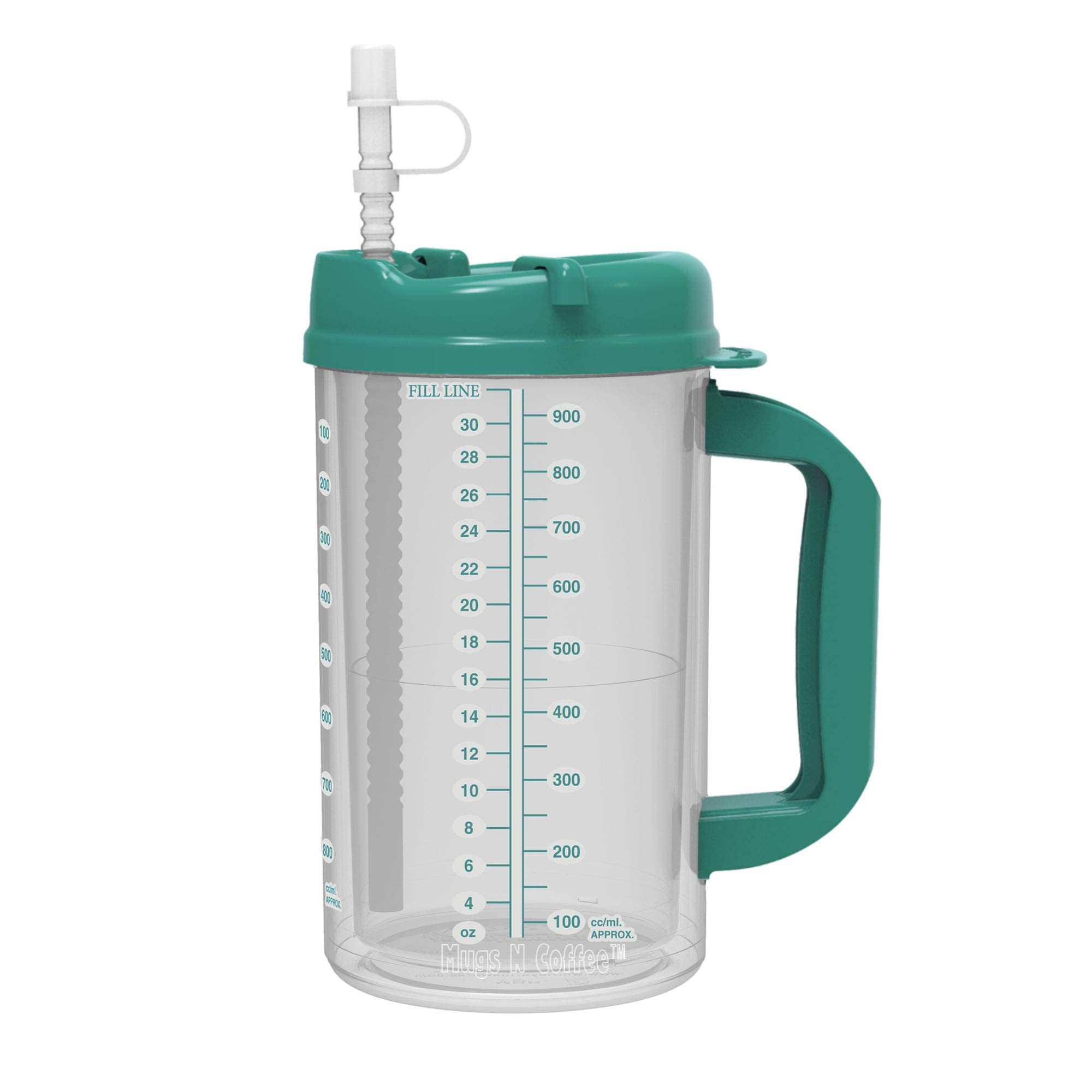 32 Oz Double Wall Insulated Hospital Mug - Cold Drink Mug - Large Carry Handle - Includes Straw (3, Teal)