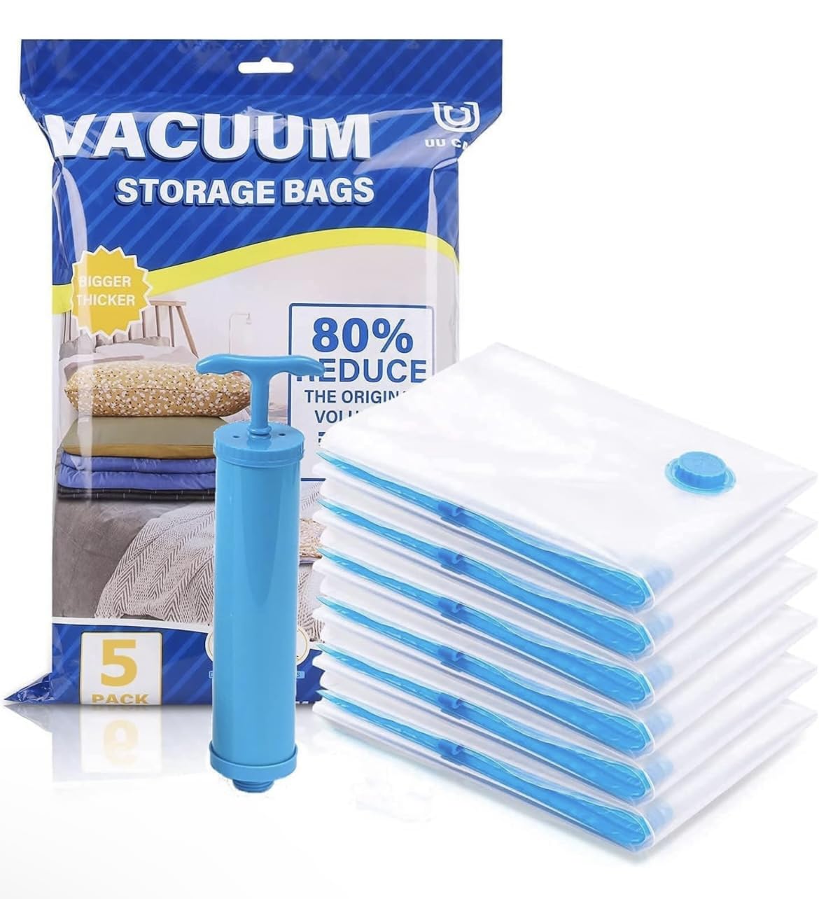 Kitchen Bloom Compression Storage Bags, 5 Pack Large+Medium+Small Sizes, Vacuum Sealing For Clothes Storage, Bedding, Comforters