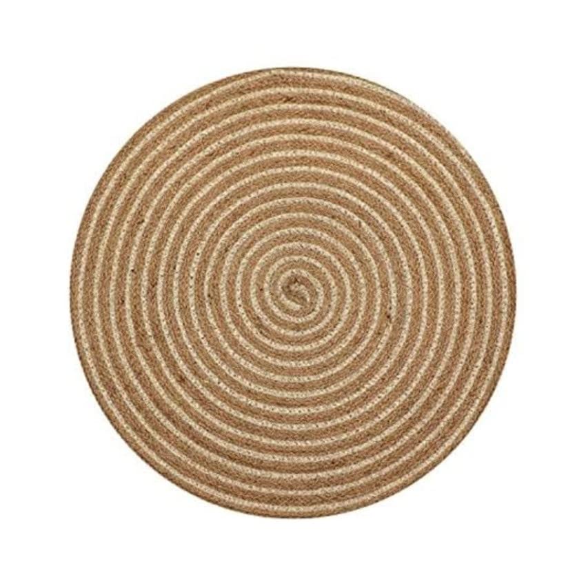 DIOS Cotton Placemat Braided Round Place Mat Best for BedSide Table/Center Table, Dining Table/Shelves  White Brown, 25x25cm 