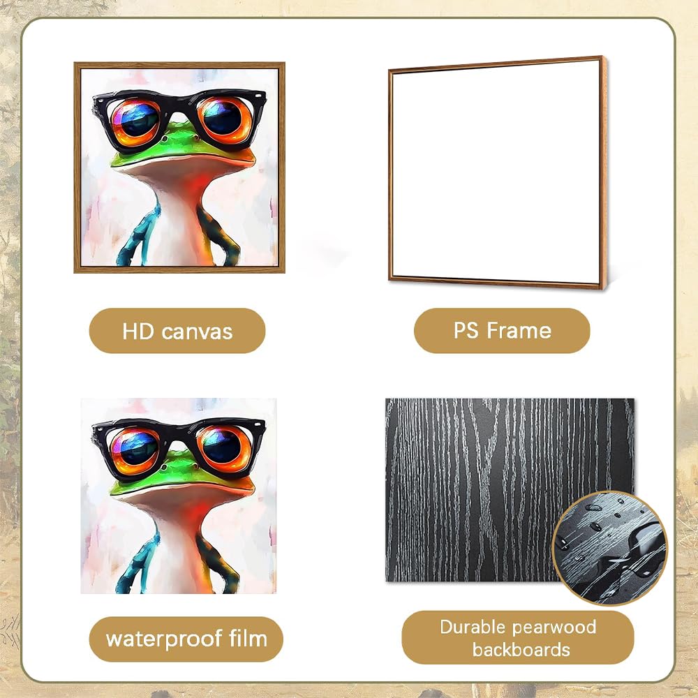 ARTZIO Funny Frog Wall Art Framed Canvas - 8x10 Inch Abstract Green Animal Decor,Cute Ready to Hang Modern Living Room & Bedroom