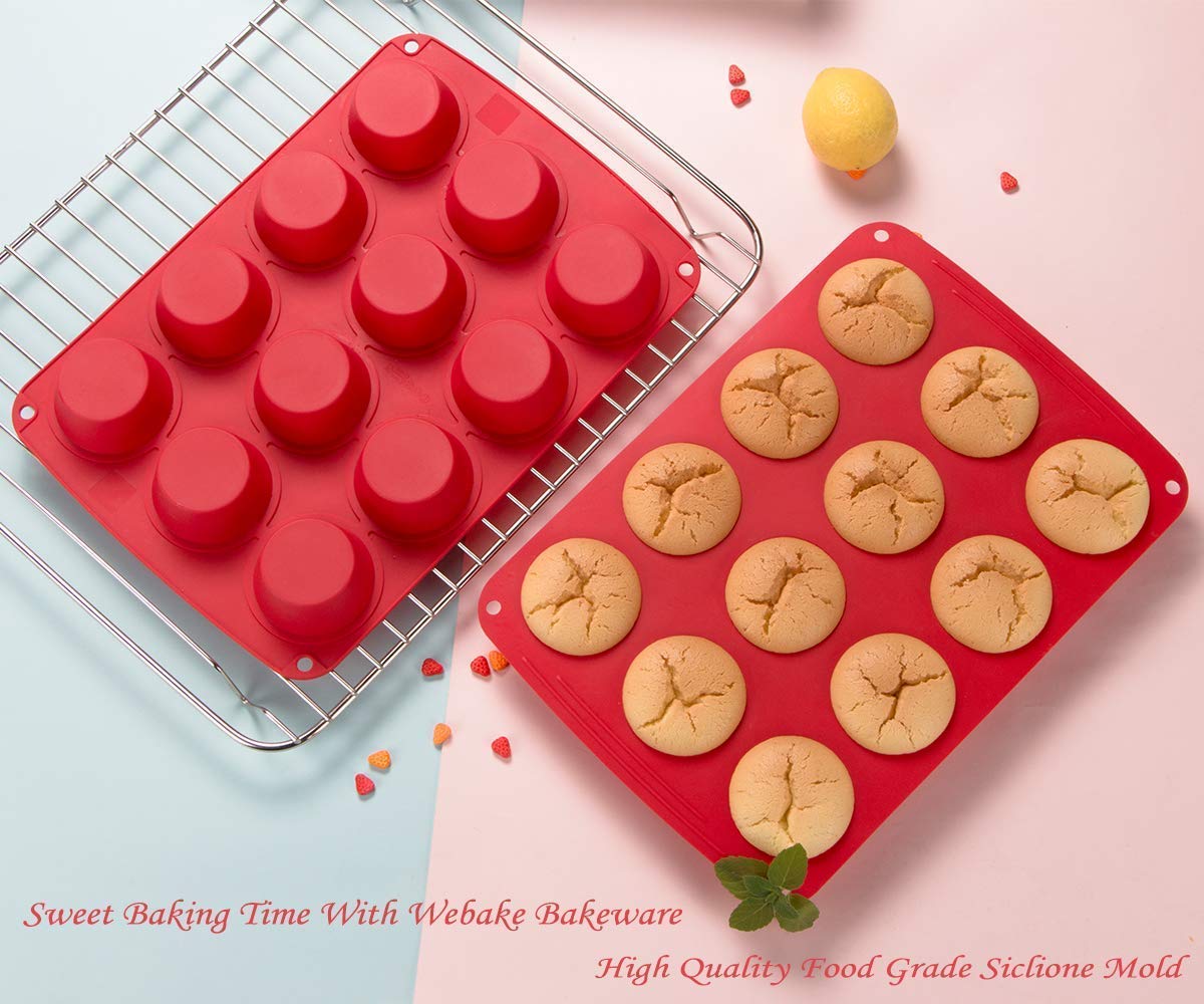 Webake Muffin Pan 12 Cup, European Silicone Cupcake Pan, Nonstick Muffin Tray Cupcake Liner Egg Muffin Tin, 2 Pack Baking Molds