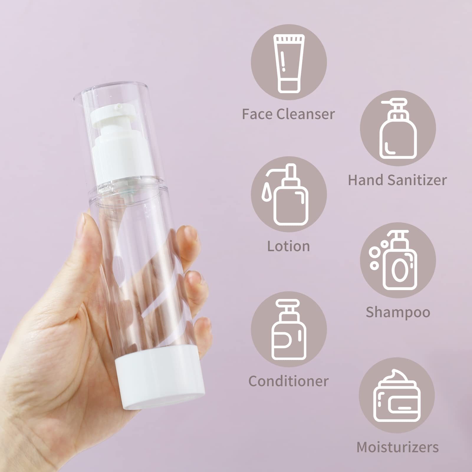 Longway 2.7Oz 80Ml Clear Airless Cosmetic Cream Pump Bottle Travel Size Dispenser Refillable Containers/Foundation Travel Pump B