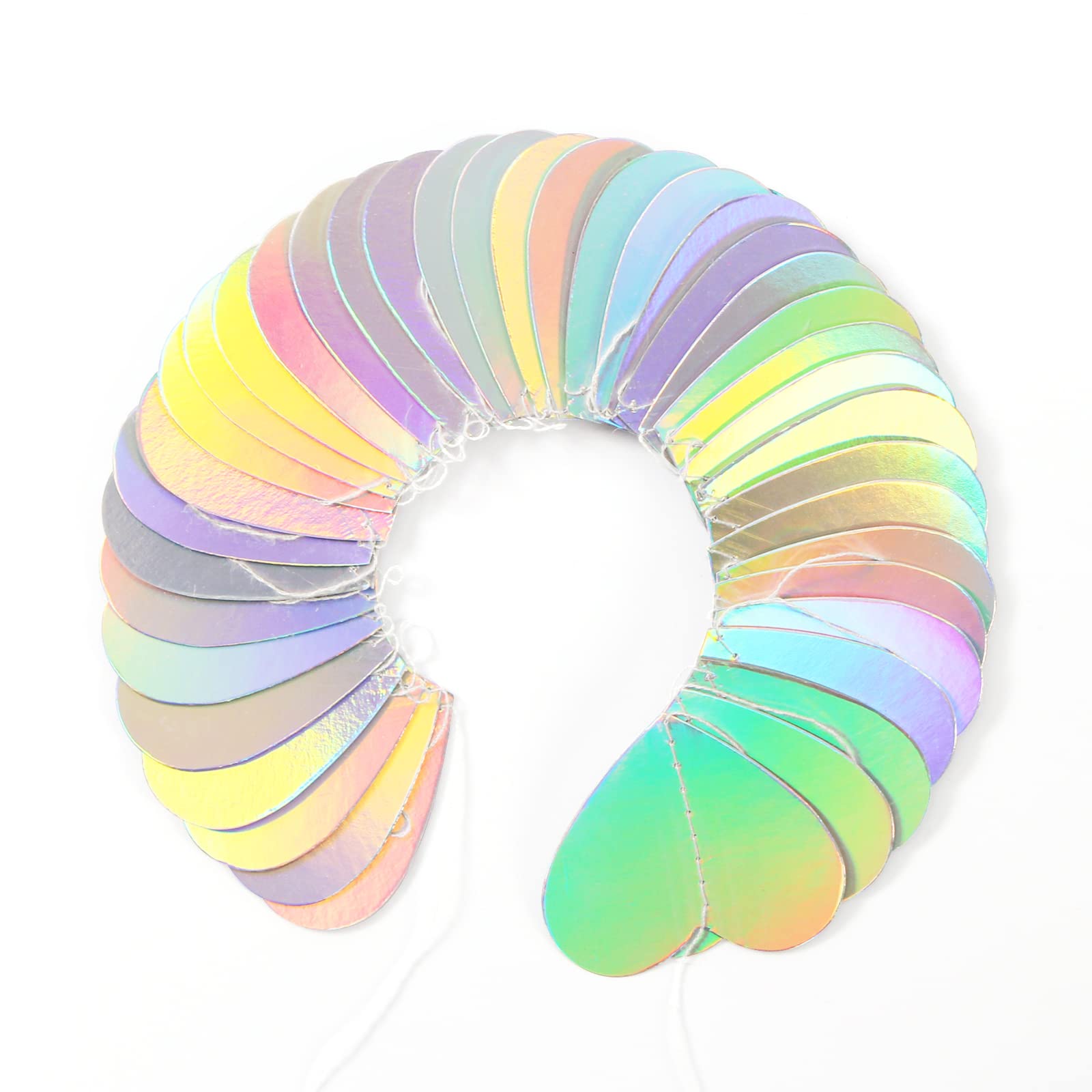 Panduola Iridescent Disco-Holographic Heart Garland - 52Ft Wedding Hanging Decoration Neon Streamers Banner, Perfect for Bridal