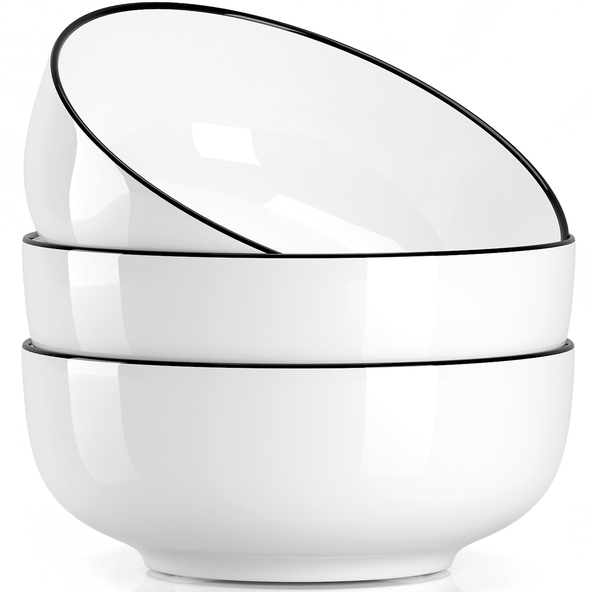 Njcharms Large Serving Bowls, 8'' Big Soup Bowl 60Oz Set Of 3, White Ceramic Bowl For Kitchen, Pho Bowl For Pasta, Ramen, Soup,