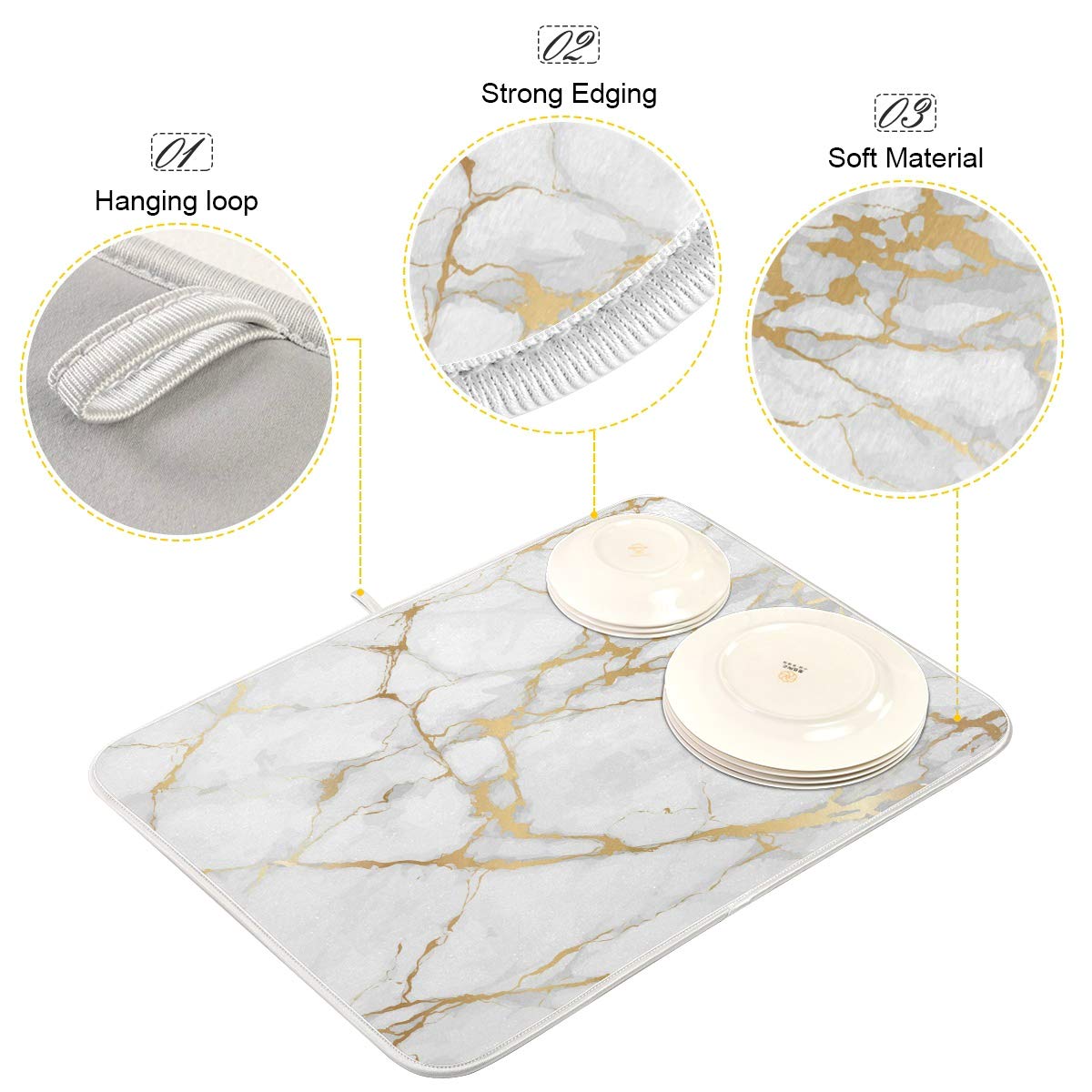 Marble White Dish Drying Mat 16X18 For Kitchen Golden Grey Marble Dishes Pad Dish Drainer Rack Mats Absorbent Fast Dry Kitchen A