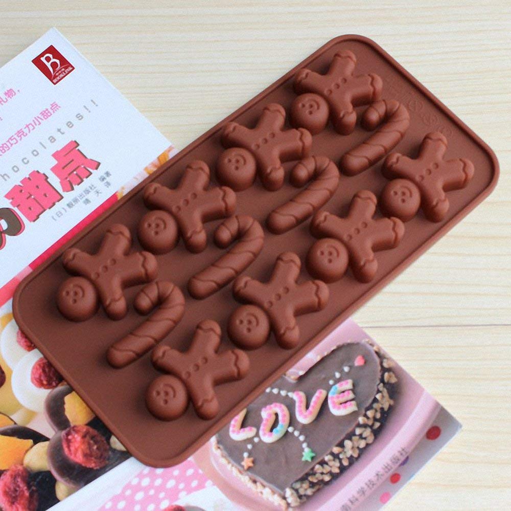 2-Pack Gingerbread Man Chocolate Molds Set - Moldfun Christmas Party Gingerbread Man Silicone Molds For Ice Cubes, Soaps, Candle