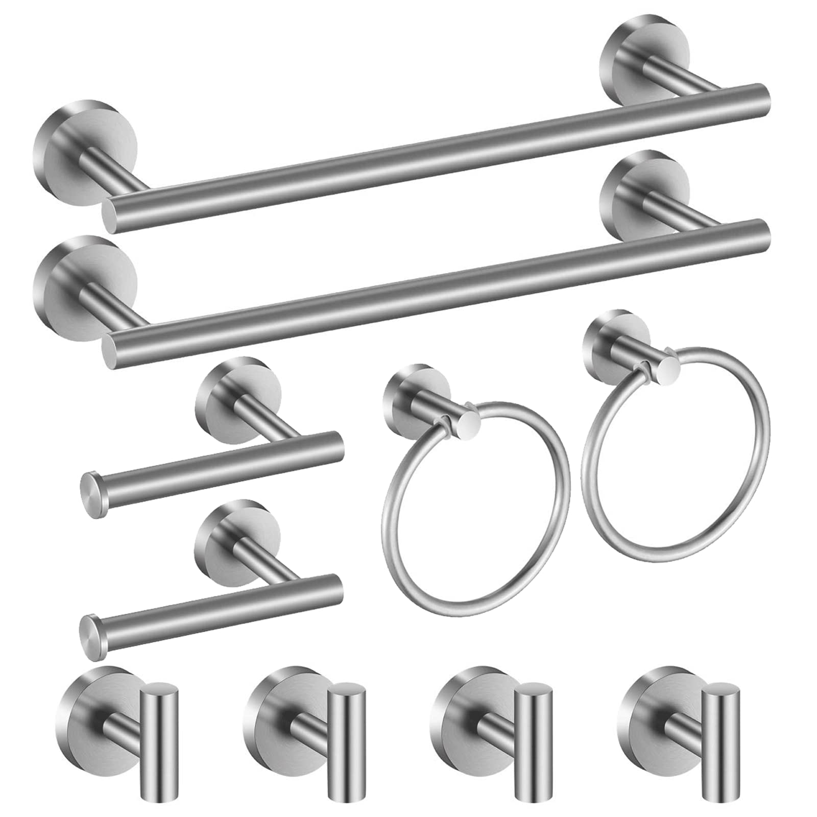 Hinmood Bathroom Hardware Set 10 Pieces, Stainless Steel Towel Bar Set Includes 2 Packs 16 Inch Towel Bar, 4 Packs Towel Hook, 2