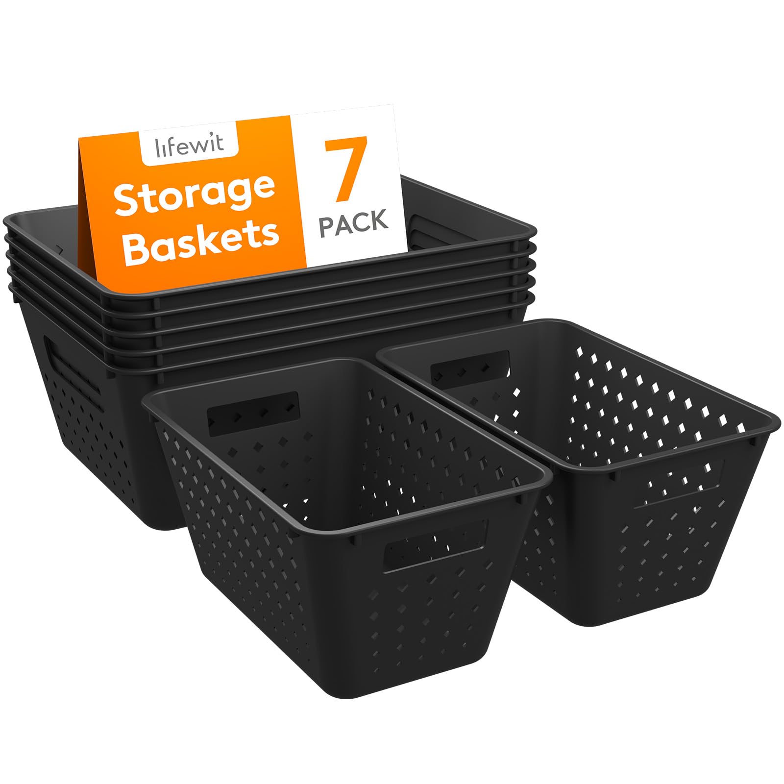 Lifewit Plastic Storage Basket, 7 Pack Stackable Storage Bins For Organizing, Multi Size Open Containers For Shelving, Pantry, O