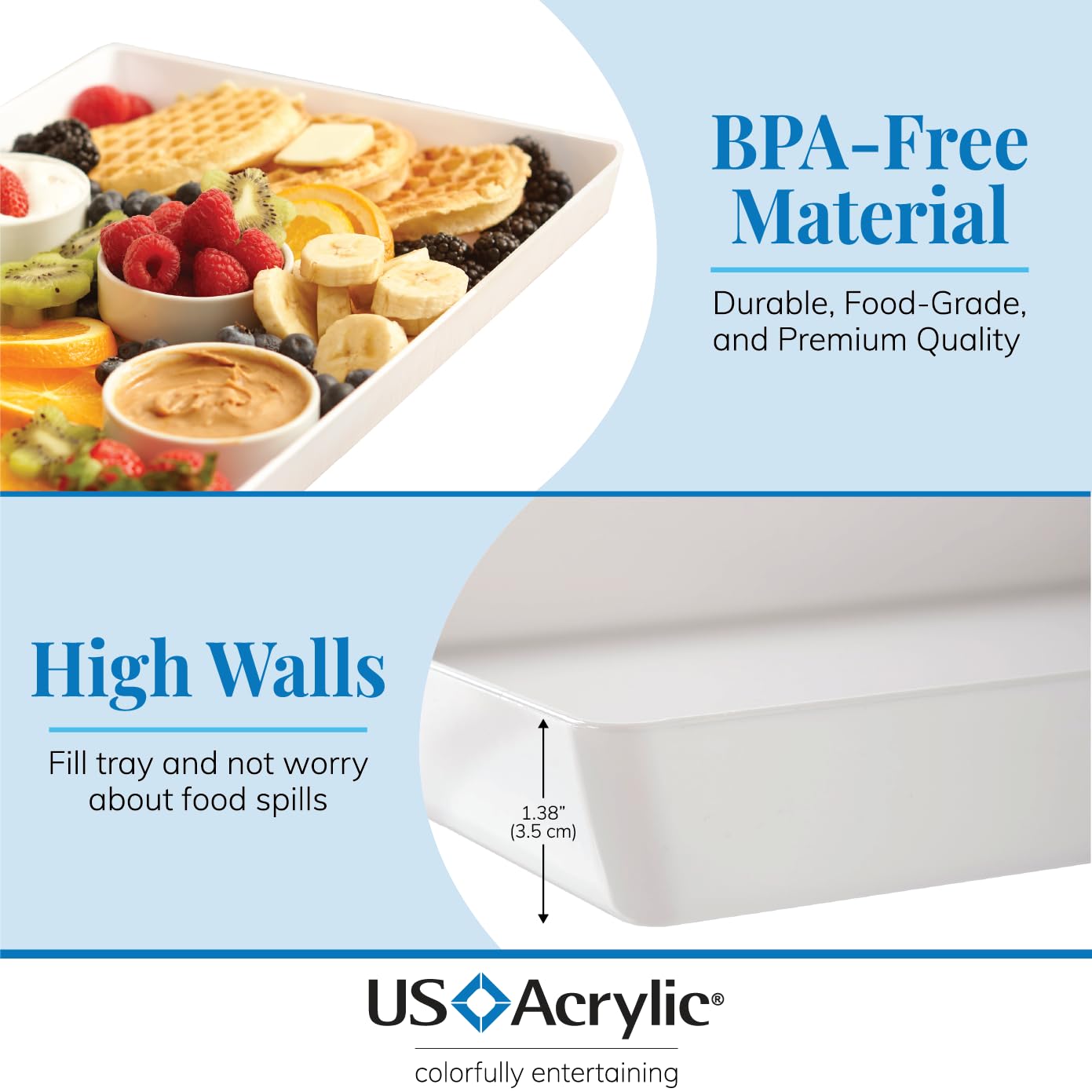Us Acrylic White Plastic Serving Trays (Set Of 4) 15    X 10    | Large Unbreakable Reusable Rectangular Party Platters | Serve