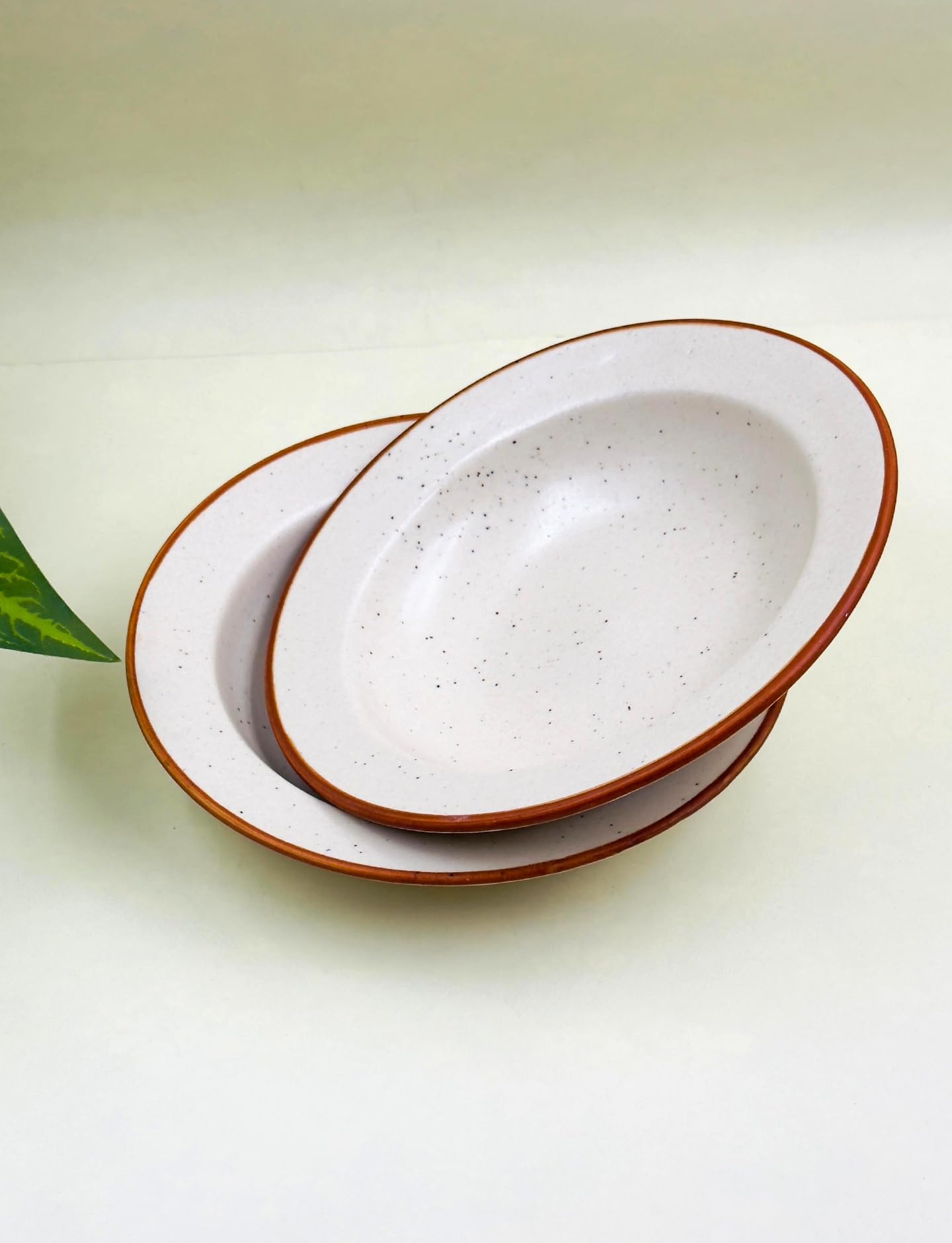 Lupaava Ceramic Pasta Plate | Soup Plate | Snack Plate | Size 7 Inch | Microwave Safe, Oven Safe (2, Brown Border)