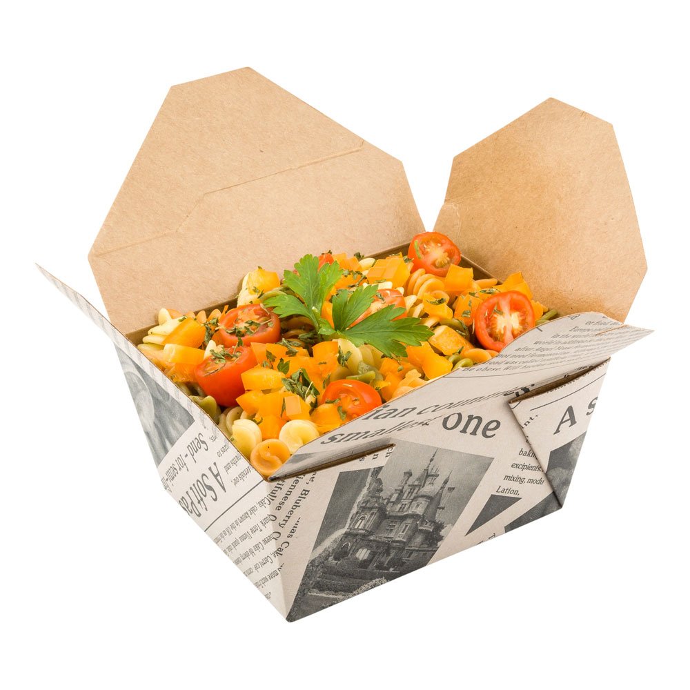 Restaurantware Bio Tek 30 Ounce Take Out Boxes 50 To Go Lunch Boxes - Tab-Lock Closure Heat-Tolerant Newsprint Paper Disposable
