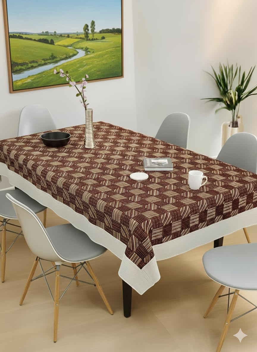 CasaNest 24 Seater Pvc Table Cover; Beige & Brown Squares; Anti Slip; 40X60 Inches; 4 Seater Center Table Cover Printed001