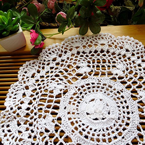 Laivigo New Handmade Crochet Cotton Lace Round Table Placemats Doilies Doily,2Pcs,12 Inch,Whittete