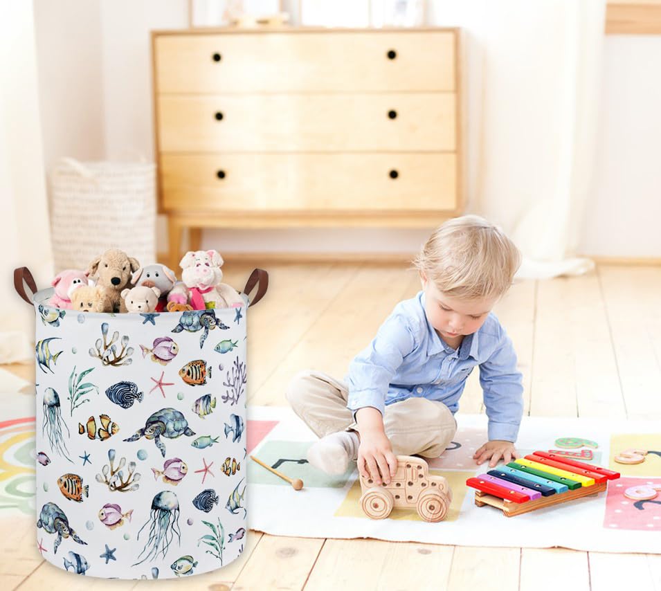 Sanjiaofen Kids Laundry Hamper,Ocean Laundry Basket Collapsible Boys And Girls Storage Baskets For Home Decor,Office,Toy Organiz